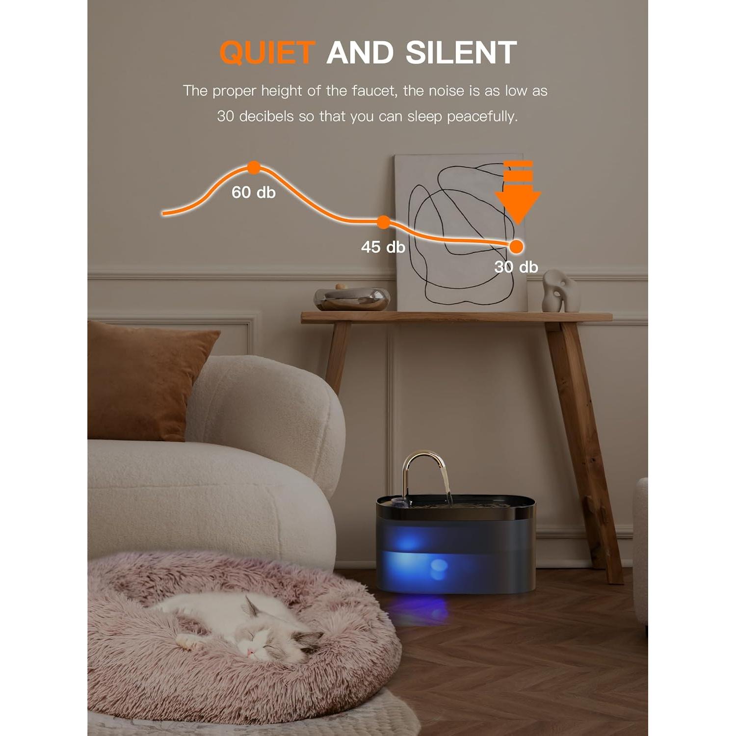 Fuente de Agua para Gatos Putilog 2.5L Silenciosa con Filtro