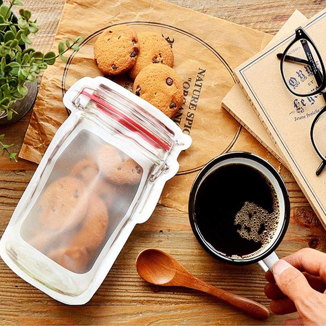 50Pcs Mason Jar Pattern Food Storage Bag Reusable Portable Stand Up Smell Proof Ziplock Bags Snack Saver Container Retail Package Bag Frosted Pouches Red 7.6×5.4in (19.5×13.7cm)