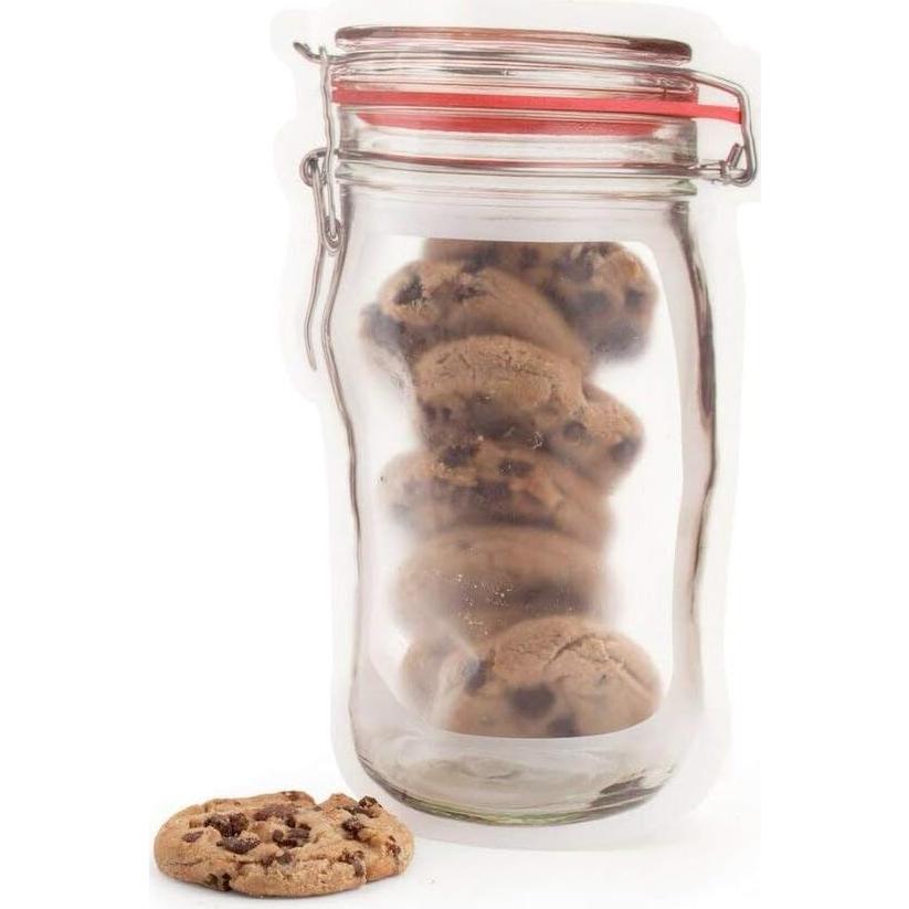 50Pcs Mason Jar Pattern Food Storage Bag Reusable Portable Stand Up Smell Proof Ziplock Bags Snack Saver Container Retail Package Bag Frosted Pouches Red 7.6×5.4in (19.5×13.7cm)