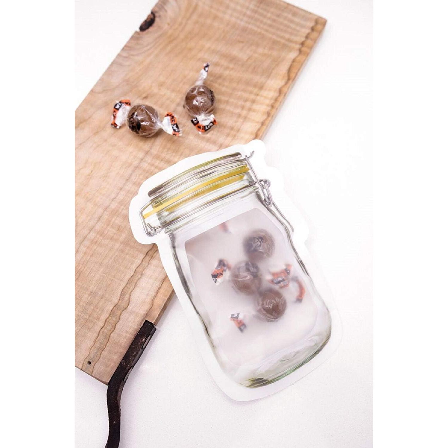 50Pcs Mason Jar Pattern Food Storage Bag Reusable Portable Stand Up Smell Proof Ziplock Bags Snack Saver Container Retail Package Bag Frosted Pouches Red 7.6×5.4in (19.5×13.7cm)