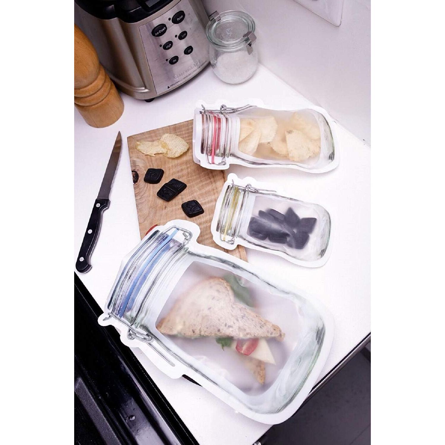 50Pcs Mason Jar Pattern Food Storage Bag Reusable Portable Stand Up Smell Proof Ziplock Bags Snack Saver Container Retail Package Bag Frosted Pouches Red 7.6×5.4in (19.5×13.7cm)