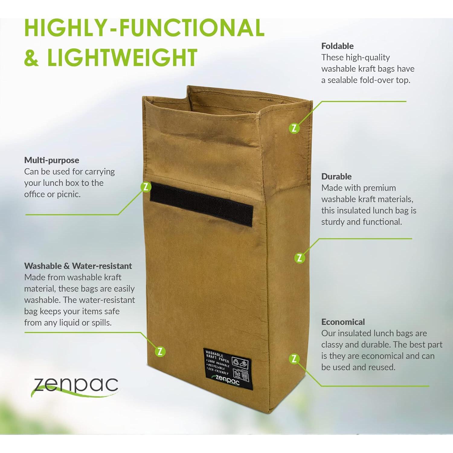 Bolsa de Almuerzo Aislada ZENPAC Marrón 6L Impermeable 21.6x11.4x30.5cm