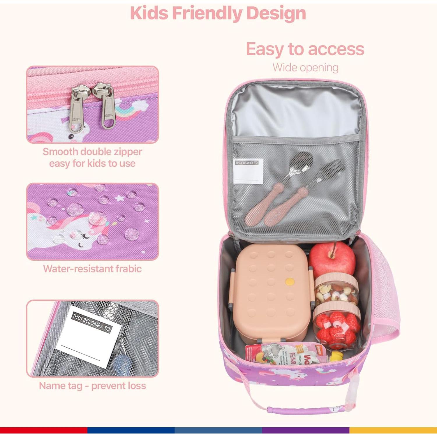 Bolsa de Almuerzo Aislada Bagseri Unicornio Morado 22x11x26cm