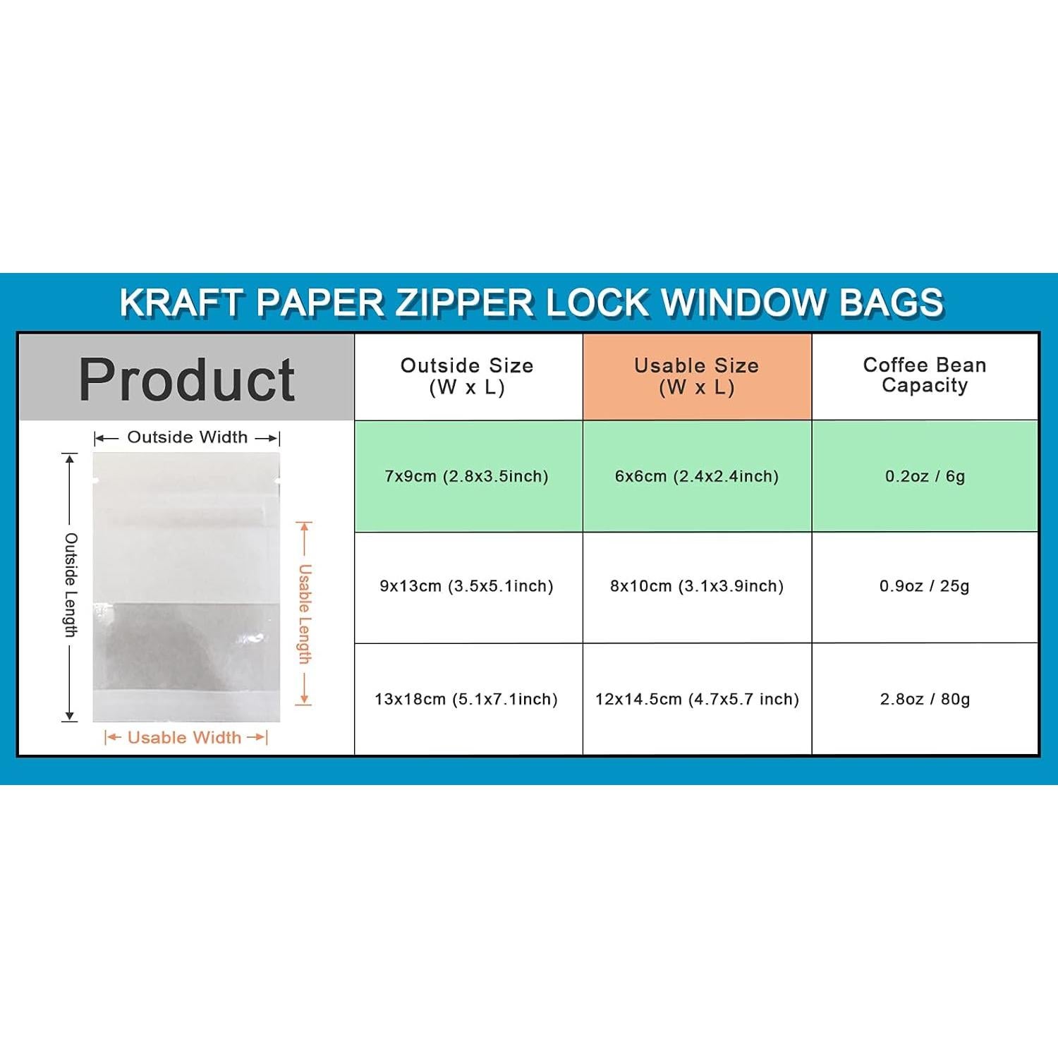 Bolsas de Papel Kraft Reutilizables FERENLI 100 Pcs 7x9cm