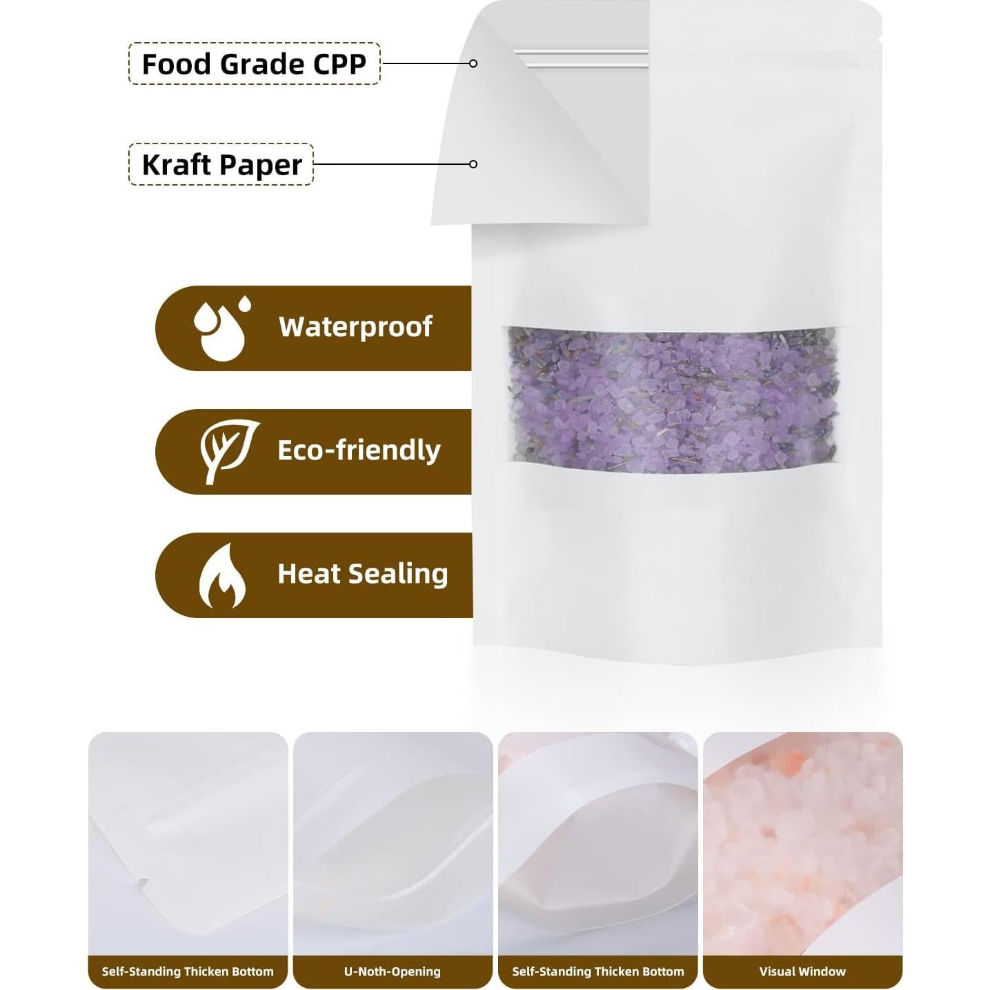 100 Bolsas Kraft Reutilizables Larzack 11.94x19.81 cm con Cierre