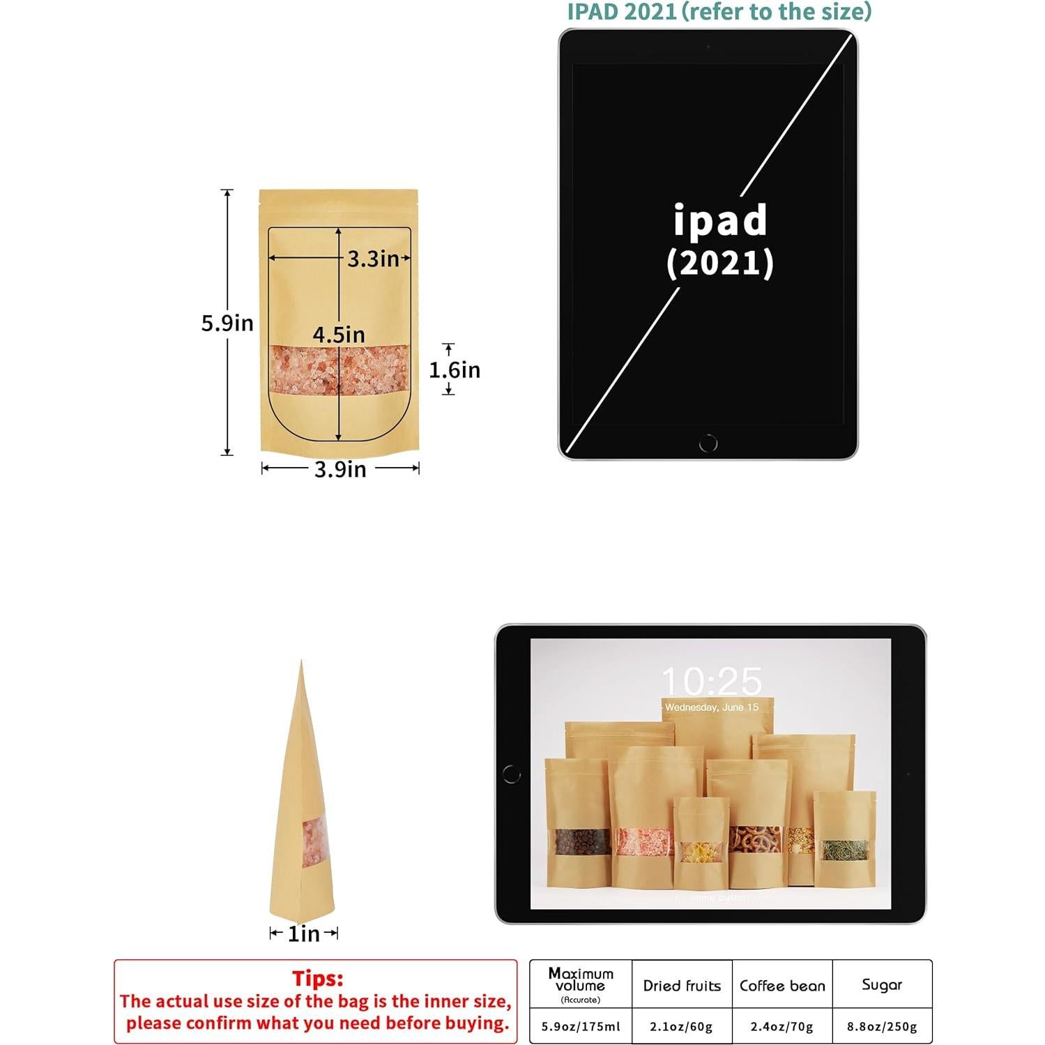 Bolsas de Papel Kraft con Ventana FireKylin 100 Pcs 9.9x14.9 cm