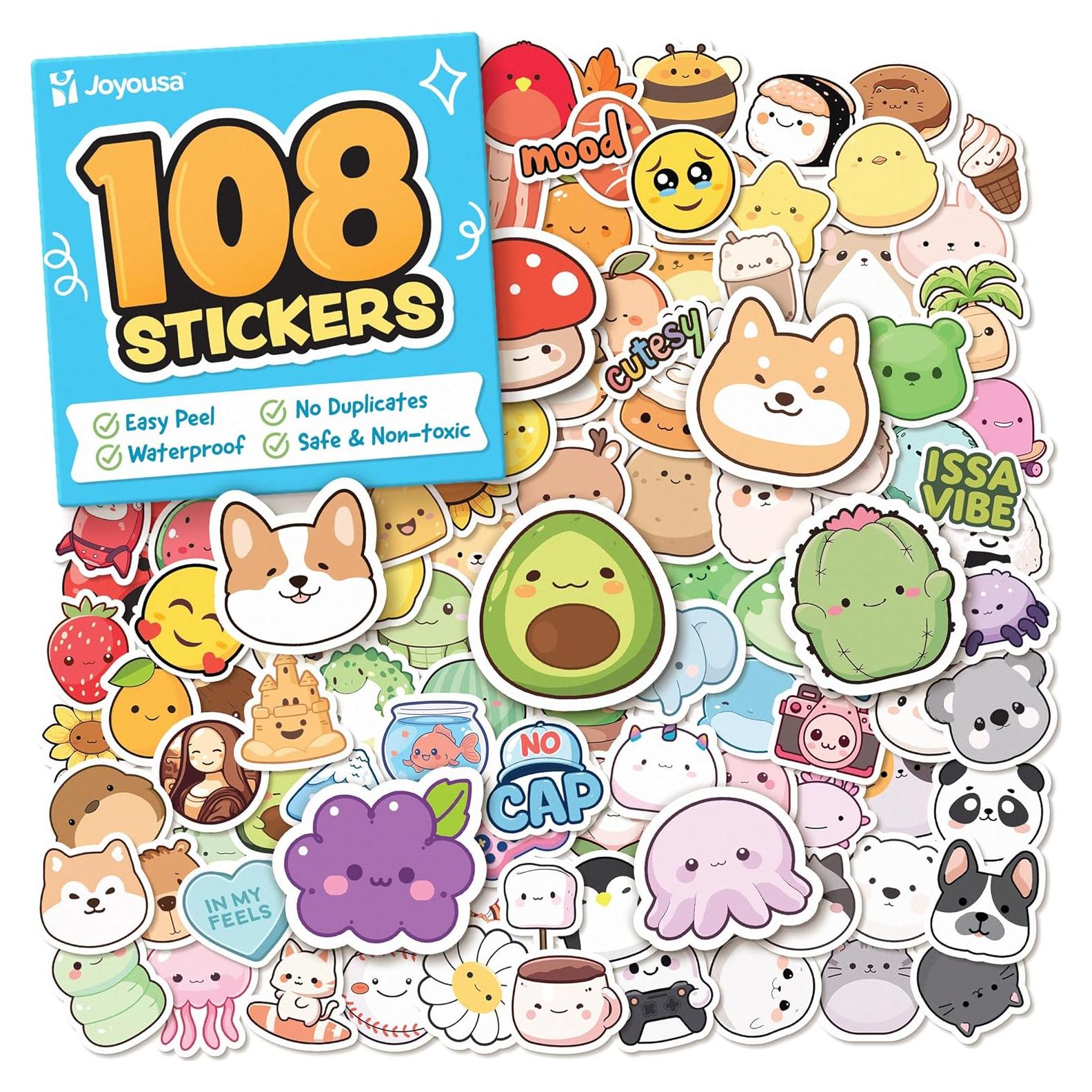 Pegatinas Kawaii Joyousa - 108 Piezas Impermeables para Aula