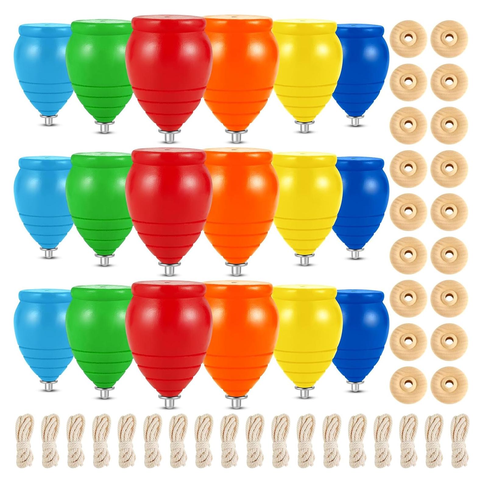 Set de 18 Trompos de Madera Liliful con Cuerdas y Círculos