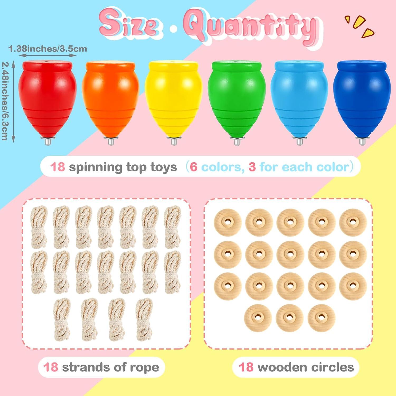 Set de 18 Trompos de Madera Liliful con Cuerdas y Círculos