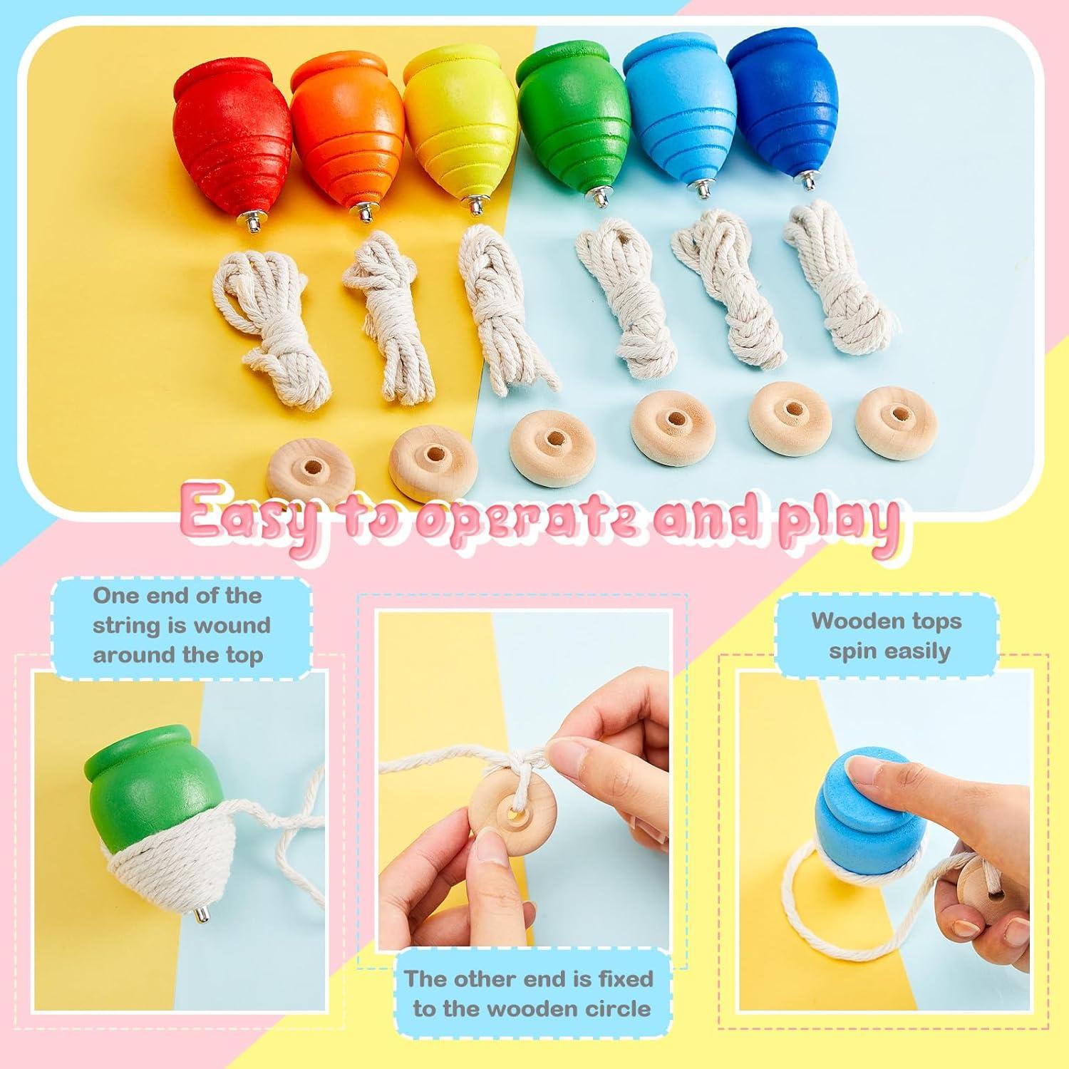 Set de 18 Trompos de Madera Liliful con Cuerdas y Círculos