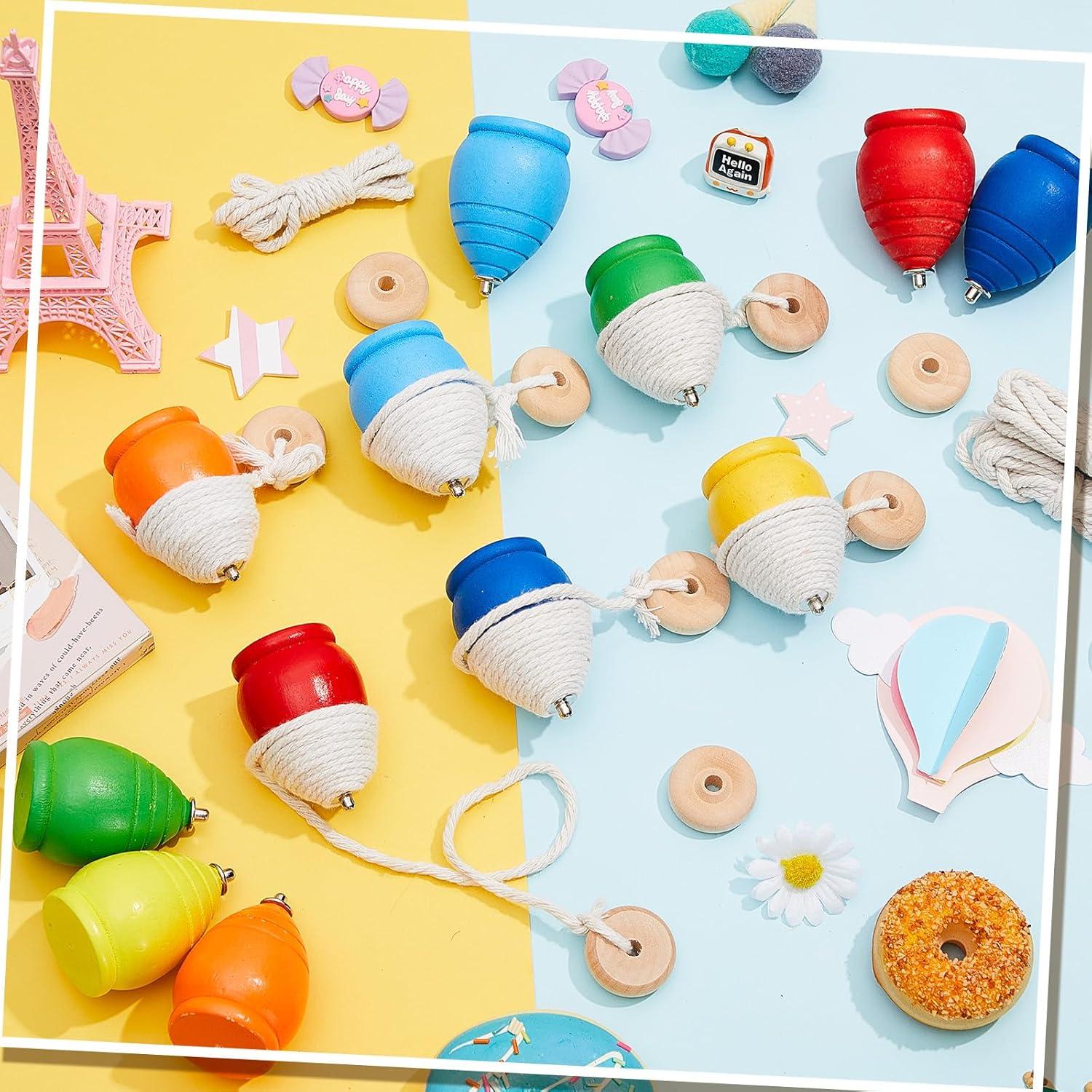 Set de 18 Trompos de Madera Liliful con Cuerdas y Círculos