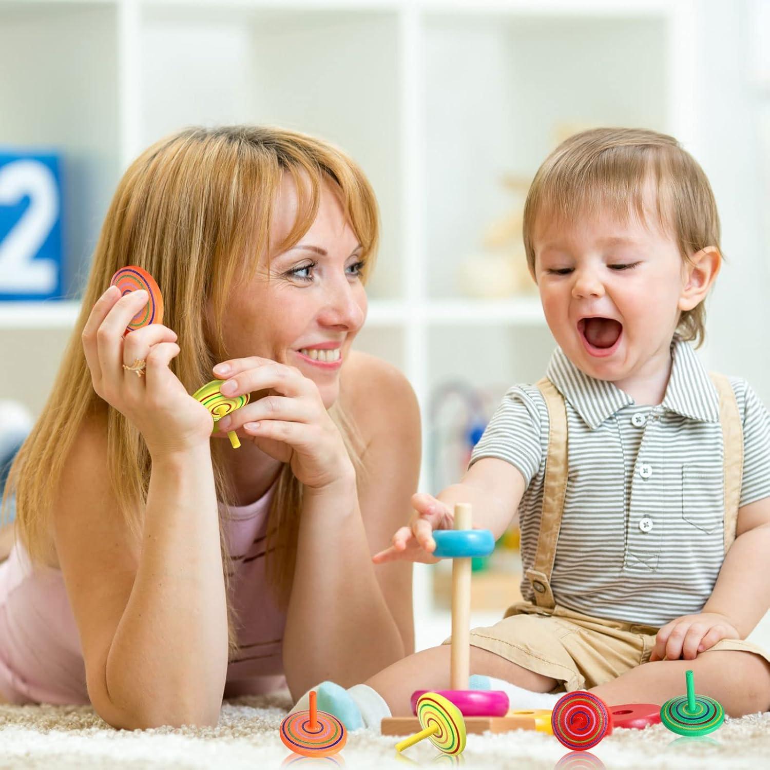 Trompos de Madera Coloridos Lenwen - 200 Piezas Educativos