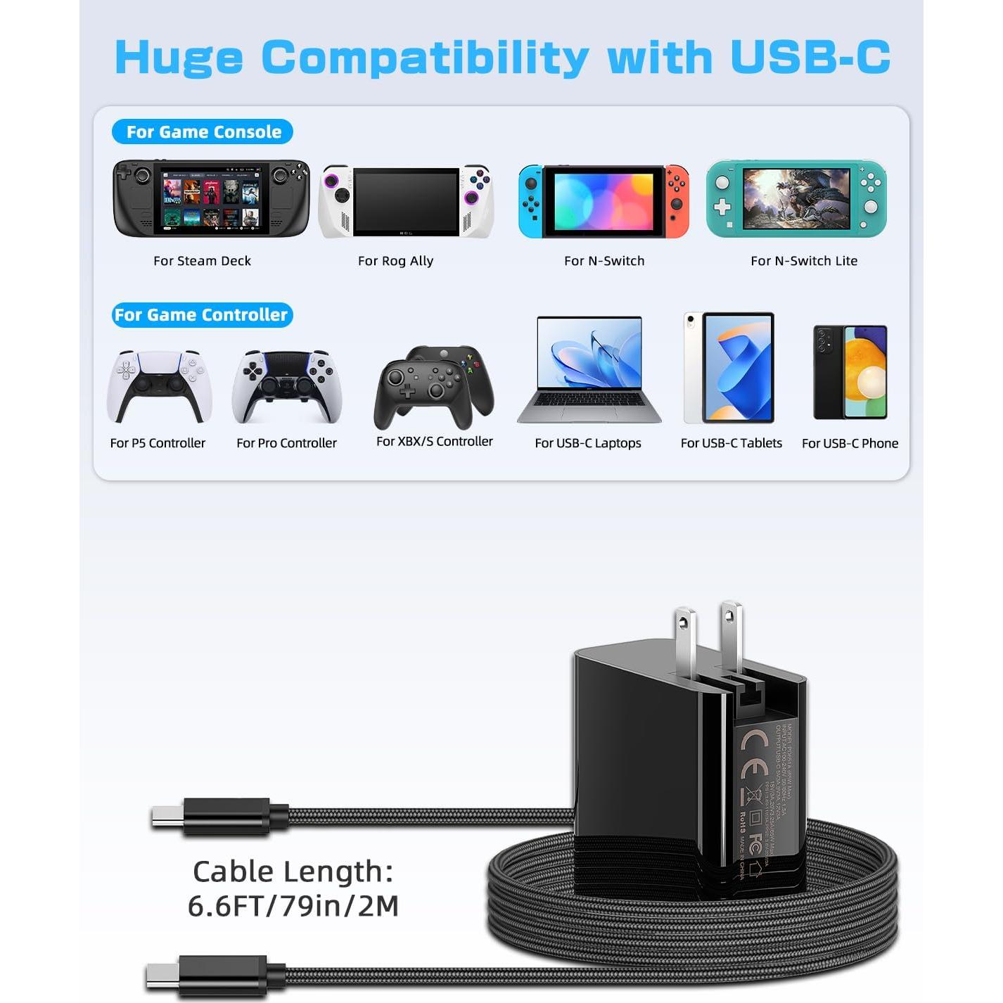 Cargador Rápido Klipdasse 65W USB-C para Steam Deck y más