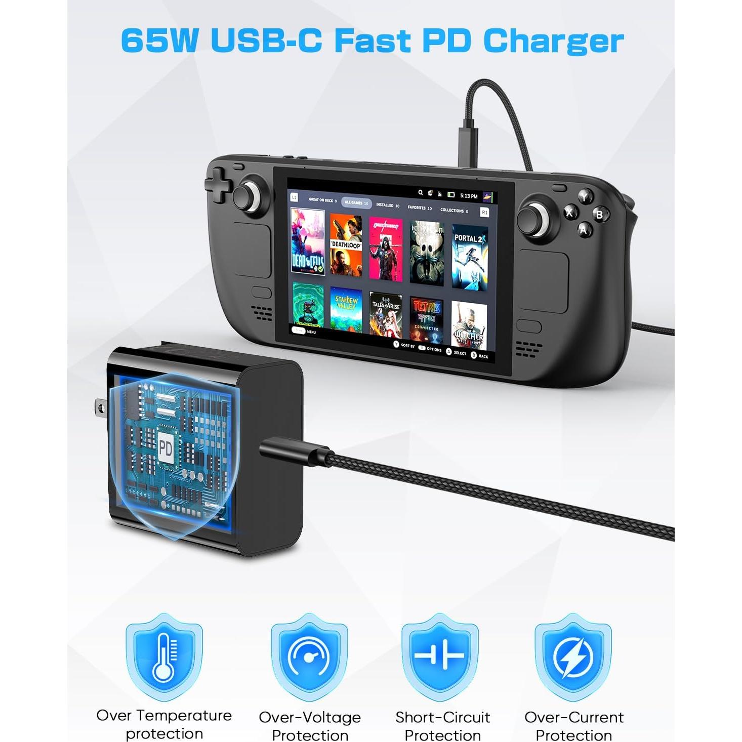 Cargador Rápido Klipdasse 65W USB-C para Steam Deck y más