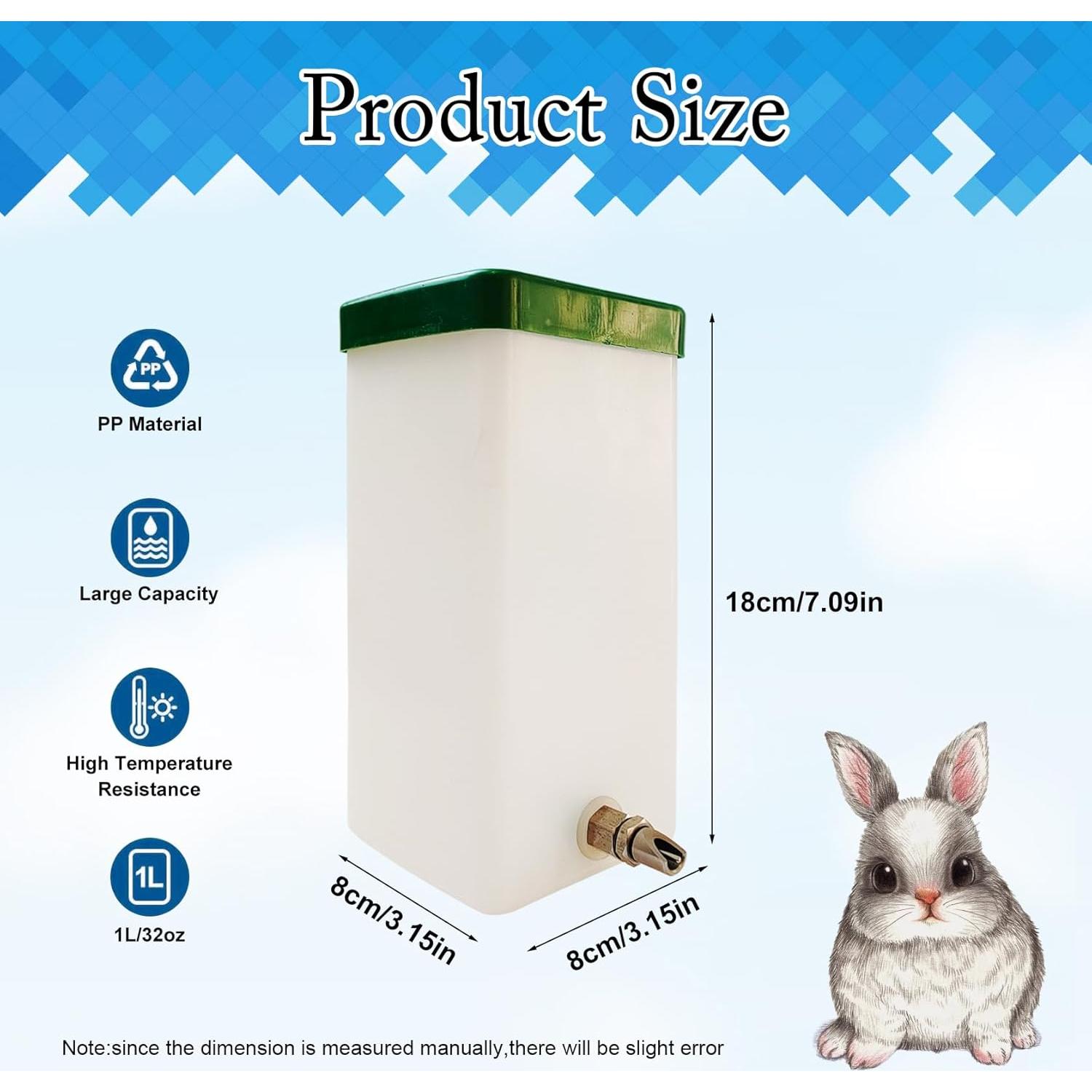 Bebedero para Conejos Cyrading 1L Acero Inoxidable Antifugas