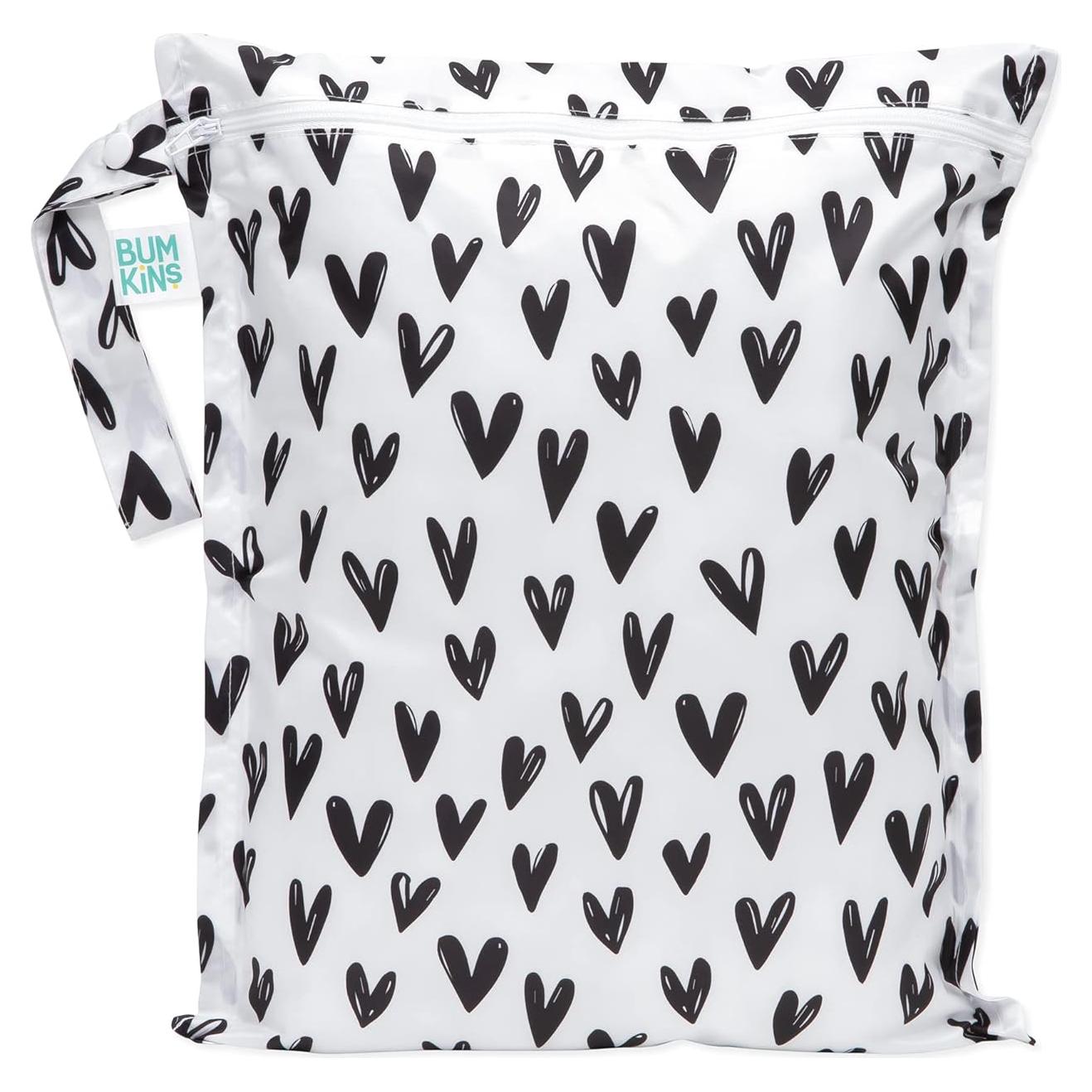 Bumkins Bolsa Impermeable Húmeda/Secca 30.5x35.6cm Corazones Negros