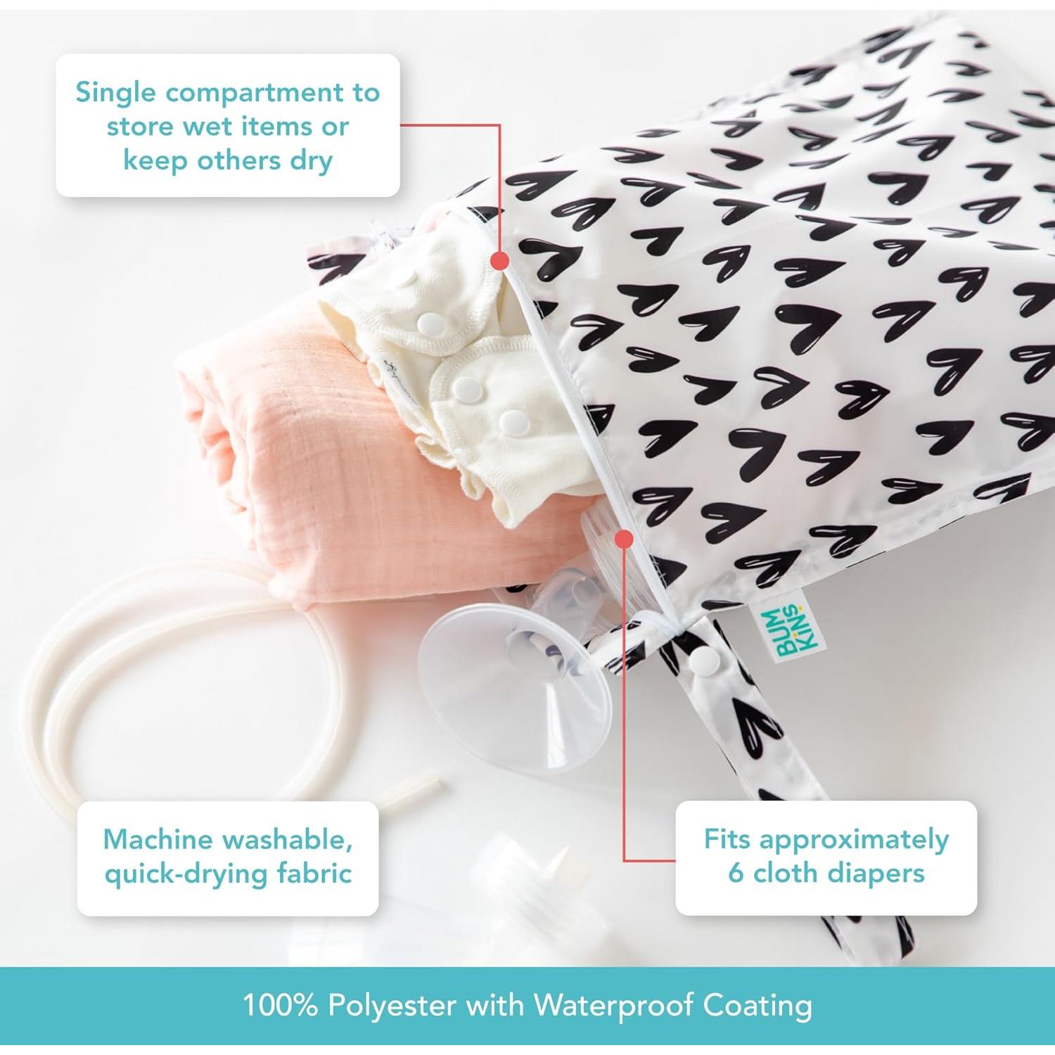 Bumkins Bolsa Impermeable Húmeda/Secca 30.5x35.6cm Corazones Negros