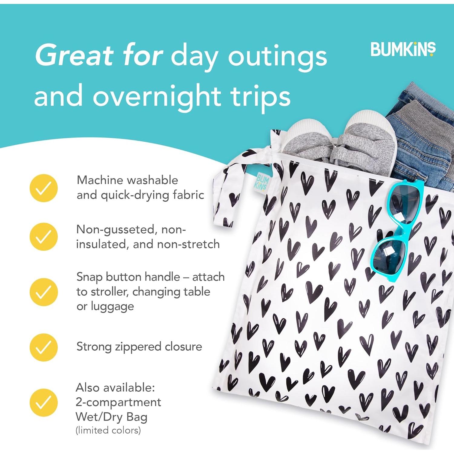 Bumkins Bolsa Impermeable Húmeda/Secca 30.5x35.6cm Corazones Negros