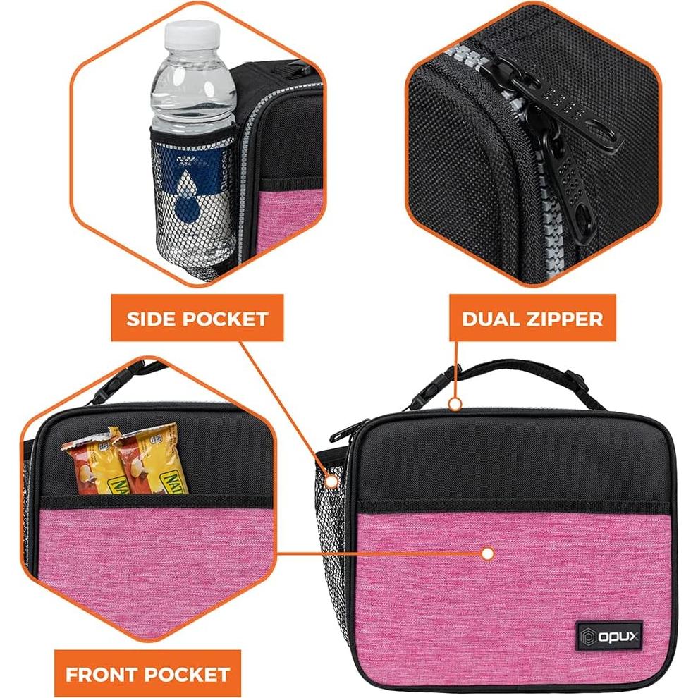 Bolsa de Almuerzo Aislada OPUX Rosa Melange para Niños