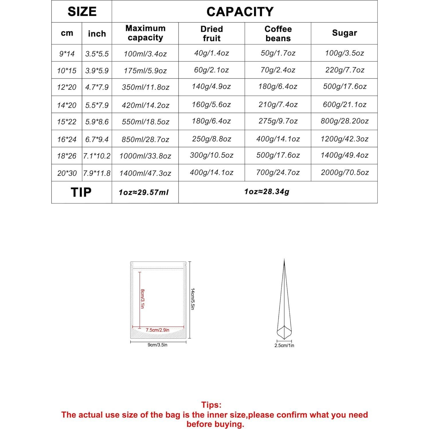 Bolsas de Pie Reutilizables FireKylin 100 Piezas 8.9x14 cm