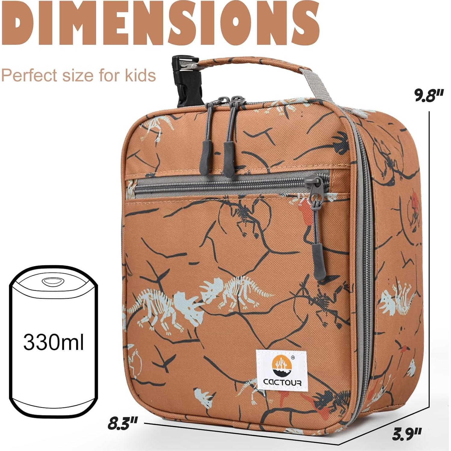 Bolsa de Almuerzo Aislada CaCTOUR Dino Marrón 20.1x9.9x24.1 cm