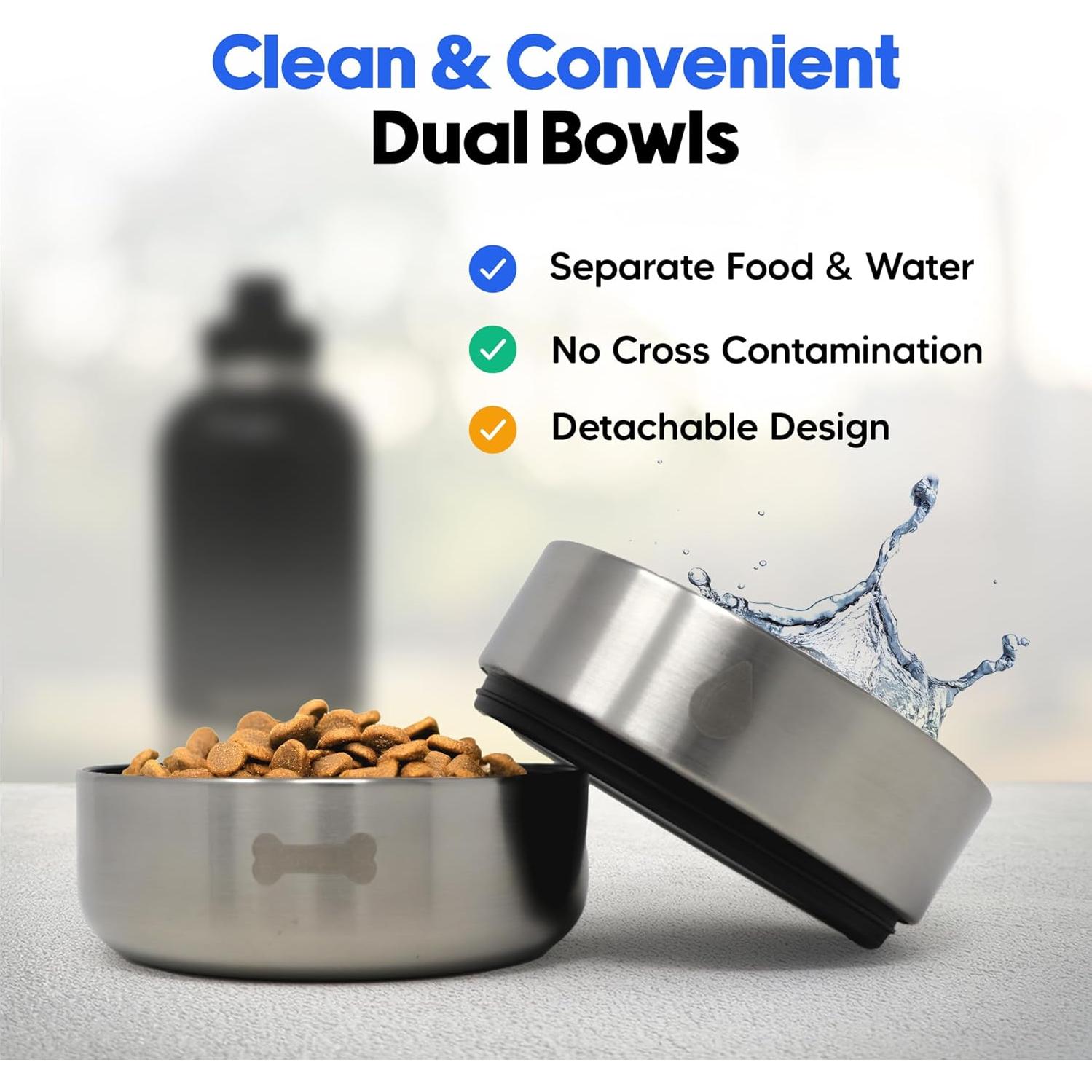 Botella de Agua Portátil Quencho 1.89L para Perros con Tazones