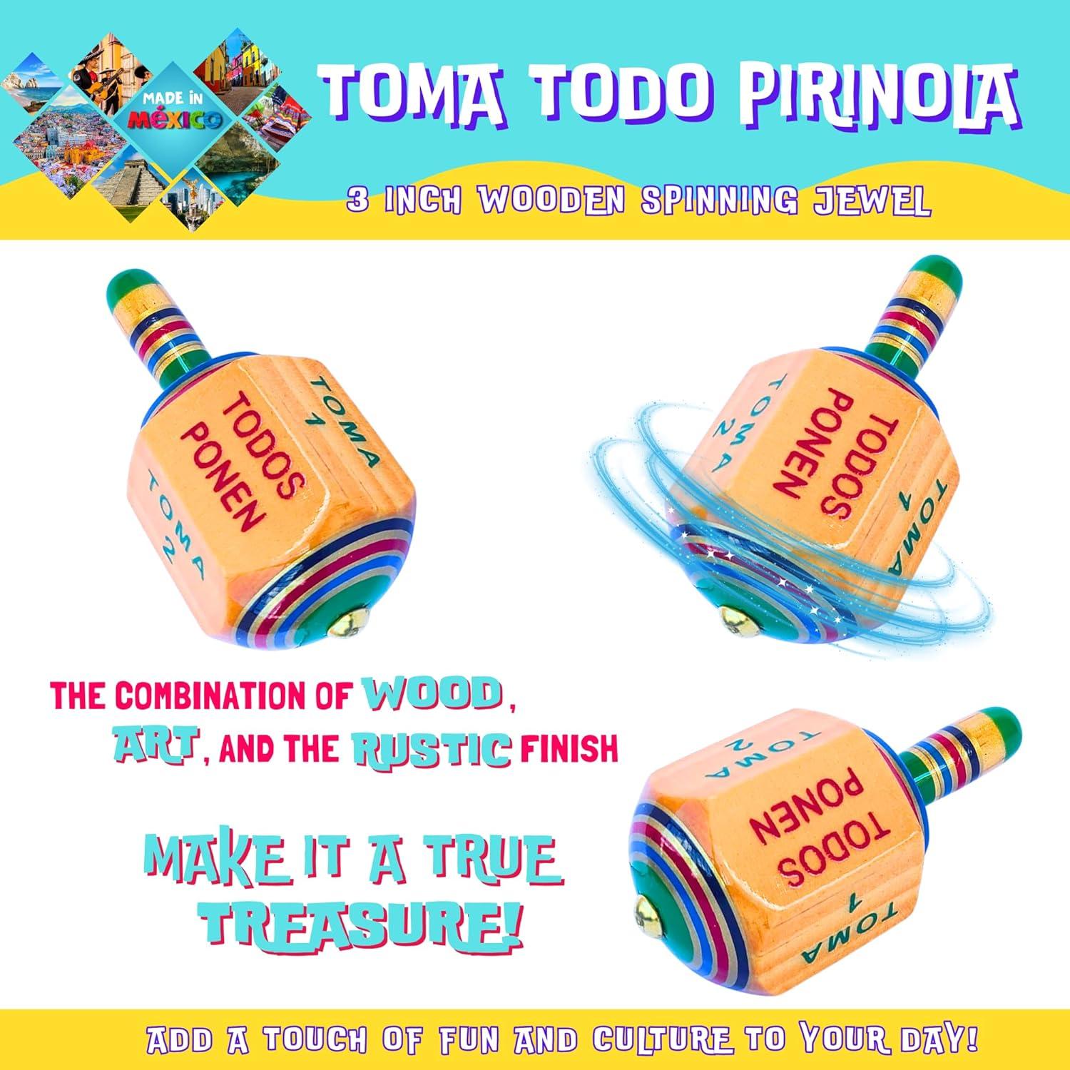 Toma Todo Pirinola Mexicana de Madera - 7.62 cm Juego Tradicional