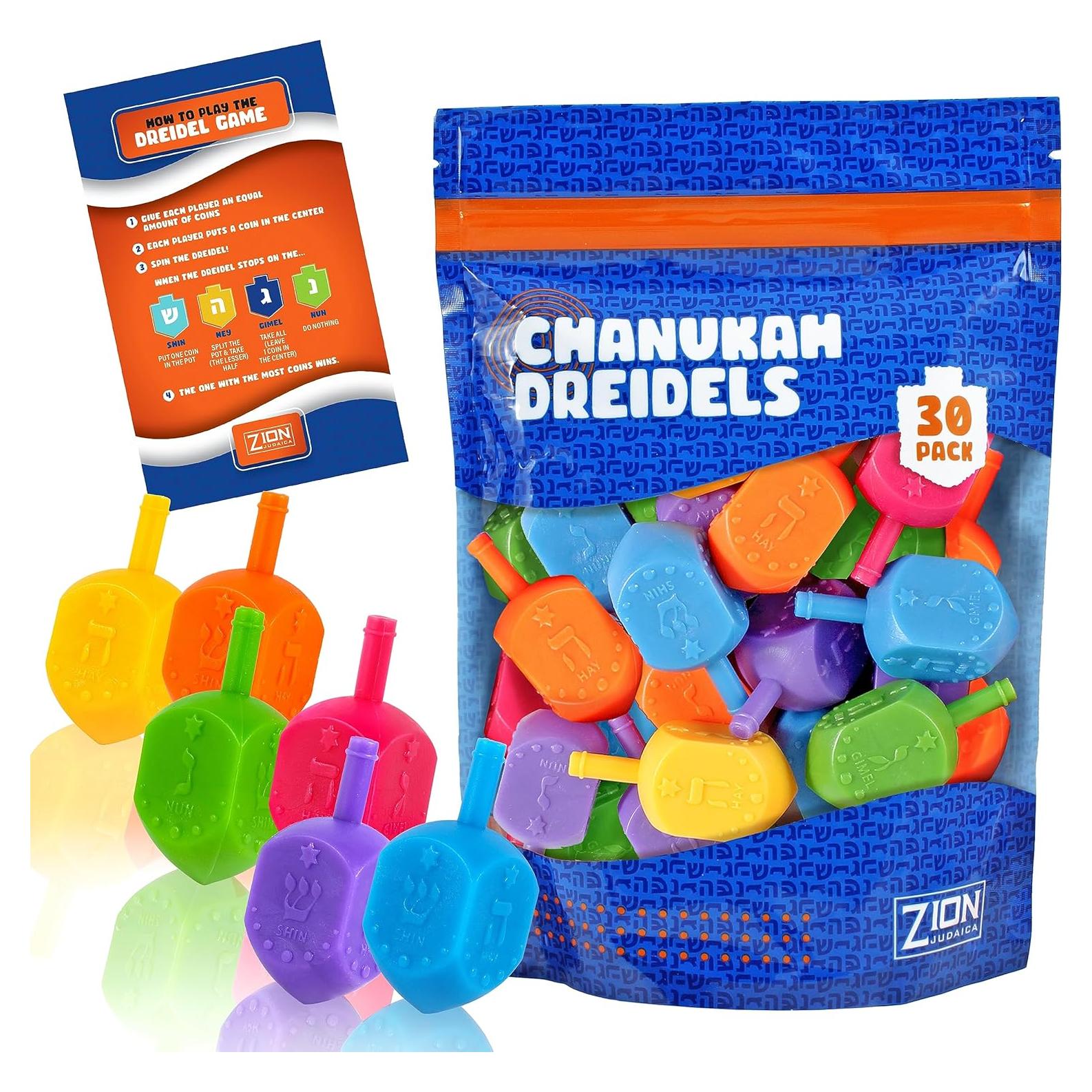 Dreidels de Plástico Zion Judaica 30-PK con Transliteración