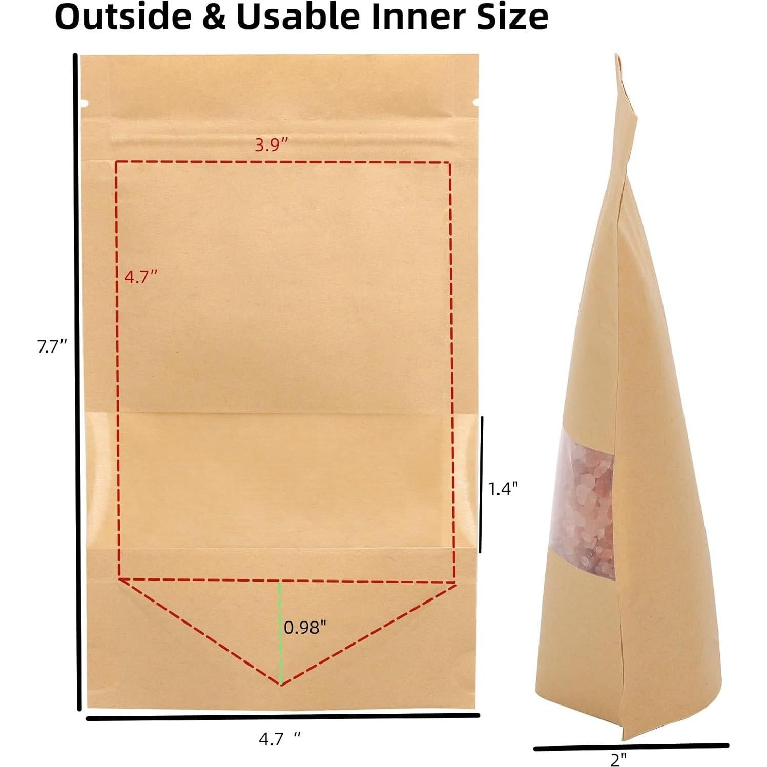 100 Bolsas de Papel Kraft con Ventana Tecbeauty 11.9x19.6cm