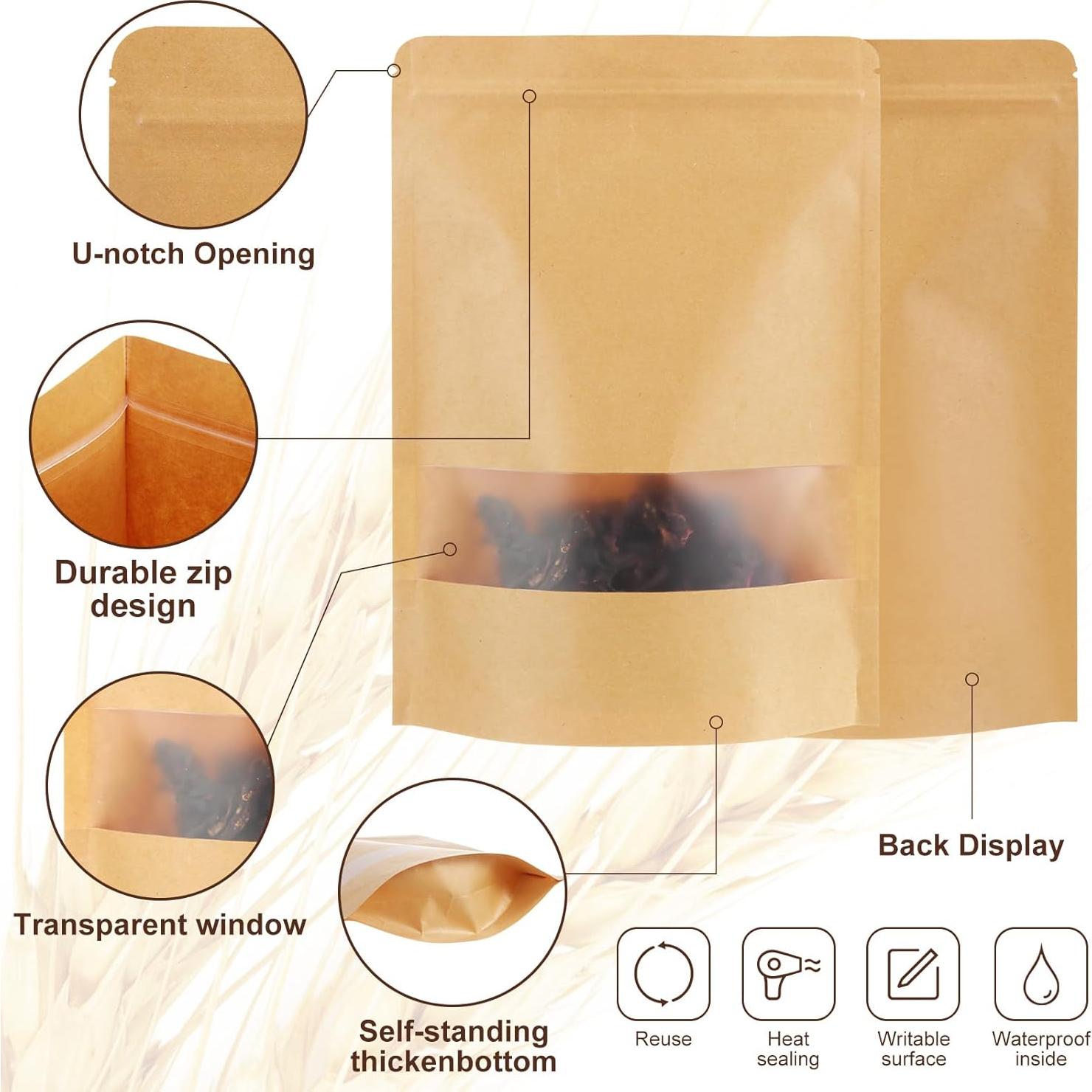 Bolsas Kraft Reutilizables Geosar 300 Pcs 18x26 cm con Ventana