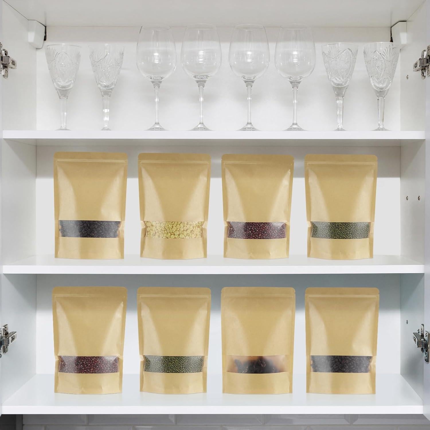 Bolsas Kraft Reutilizables Geosar 300 Pcs 18x26 cm con Ventana