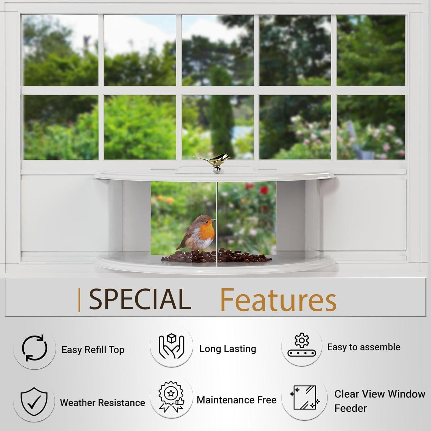 Comedero para Aves de Ventana Amaprime 180° PVC Blanco