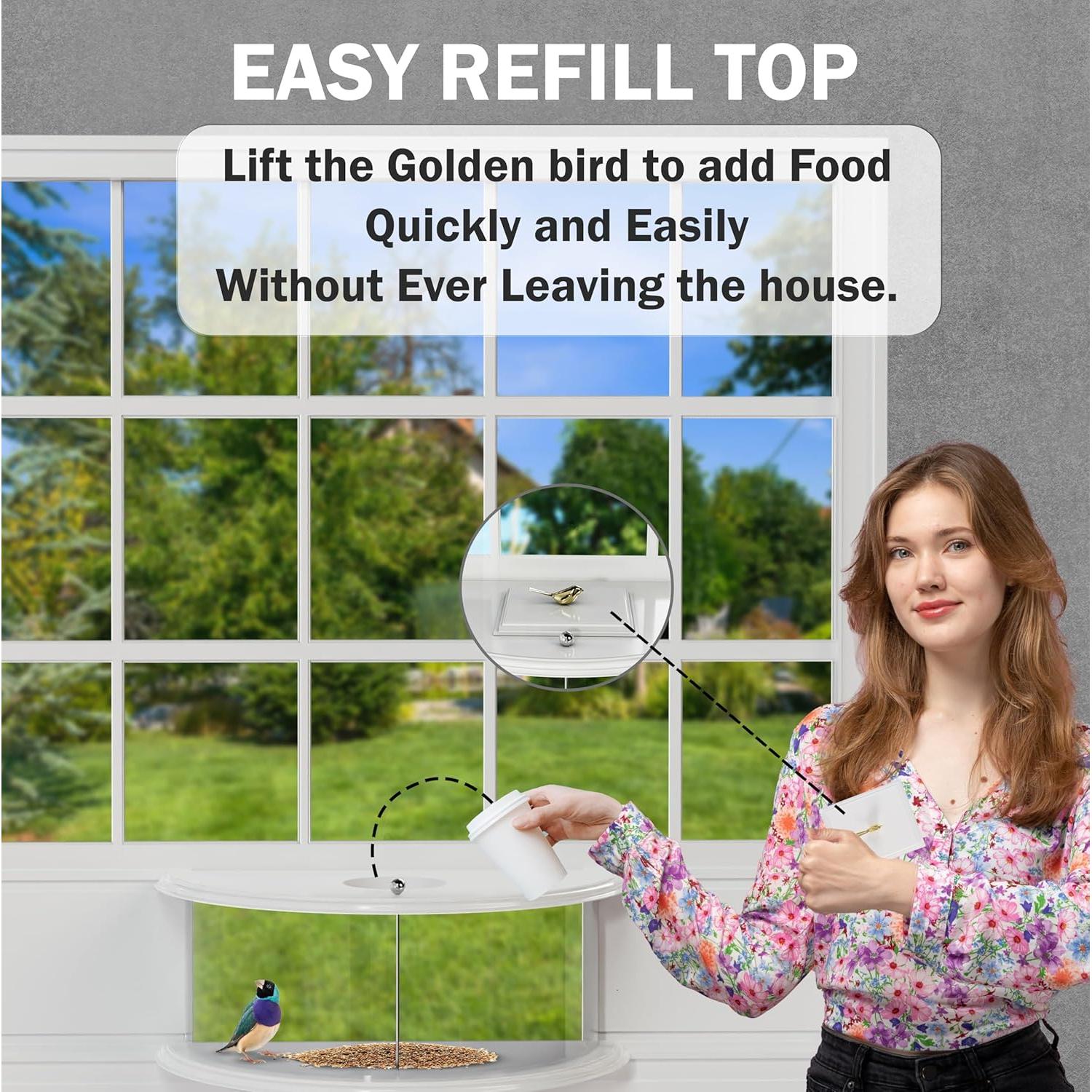 Comedero para Aves de Ventana Amaprime 180° PVC Blanco