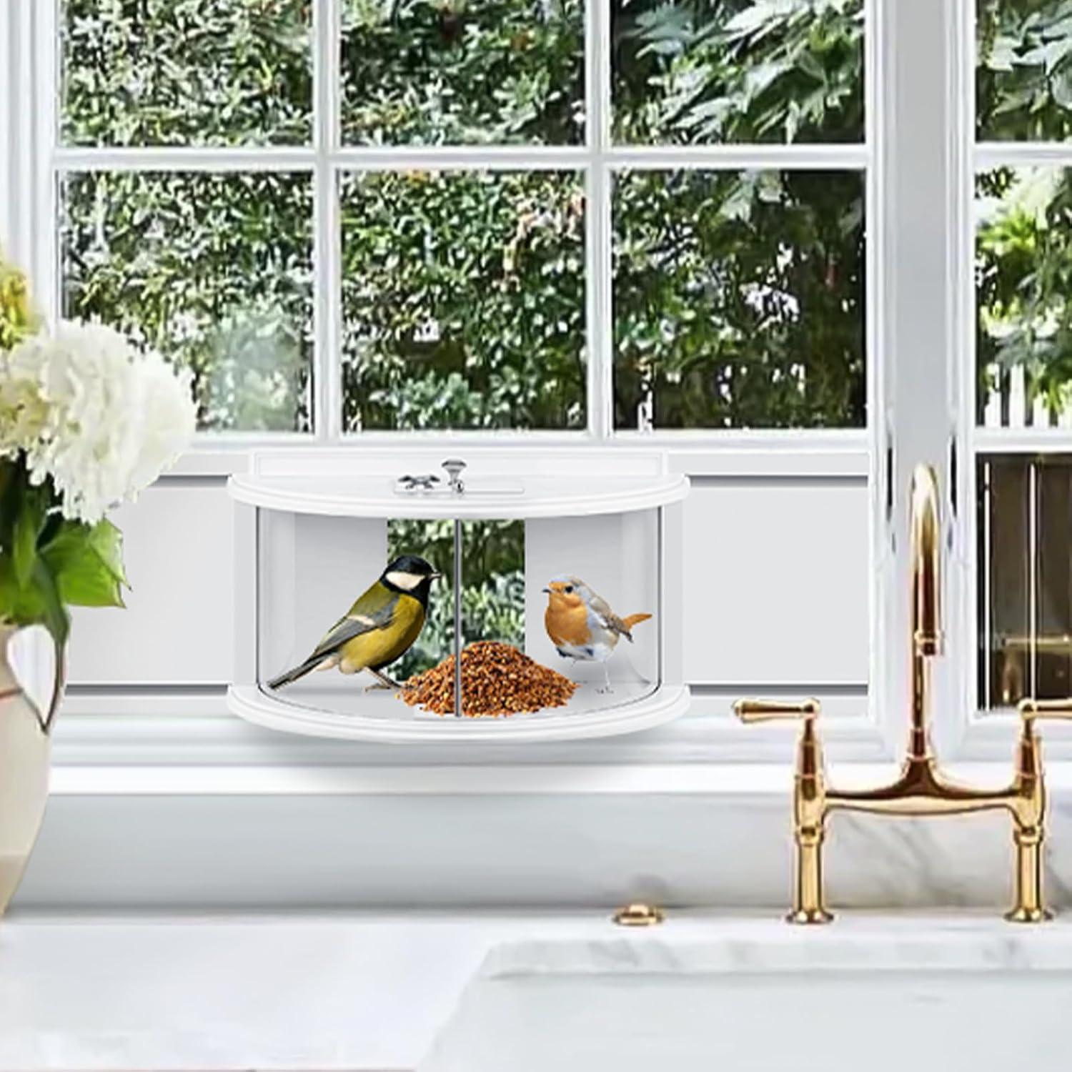 Comedero para Aves de Ventana YORKING 45x15x29cm, Blanco