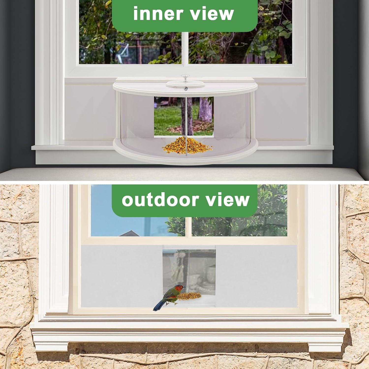 Comedero de Aves para Ventana HIEDUYT 180 Grados Madera