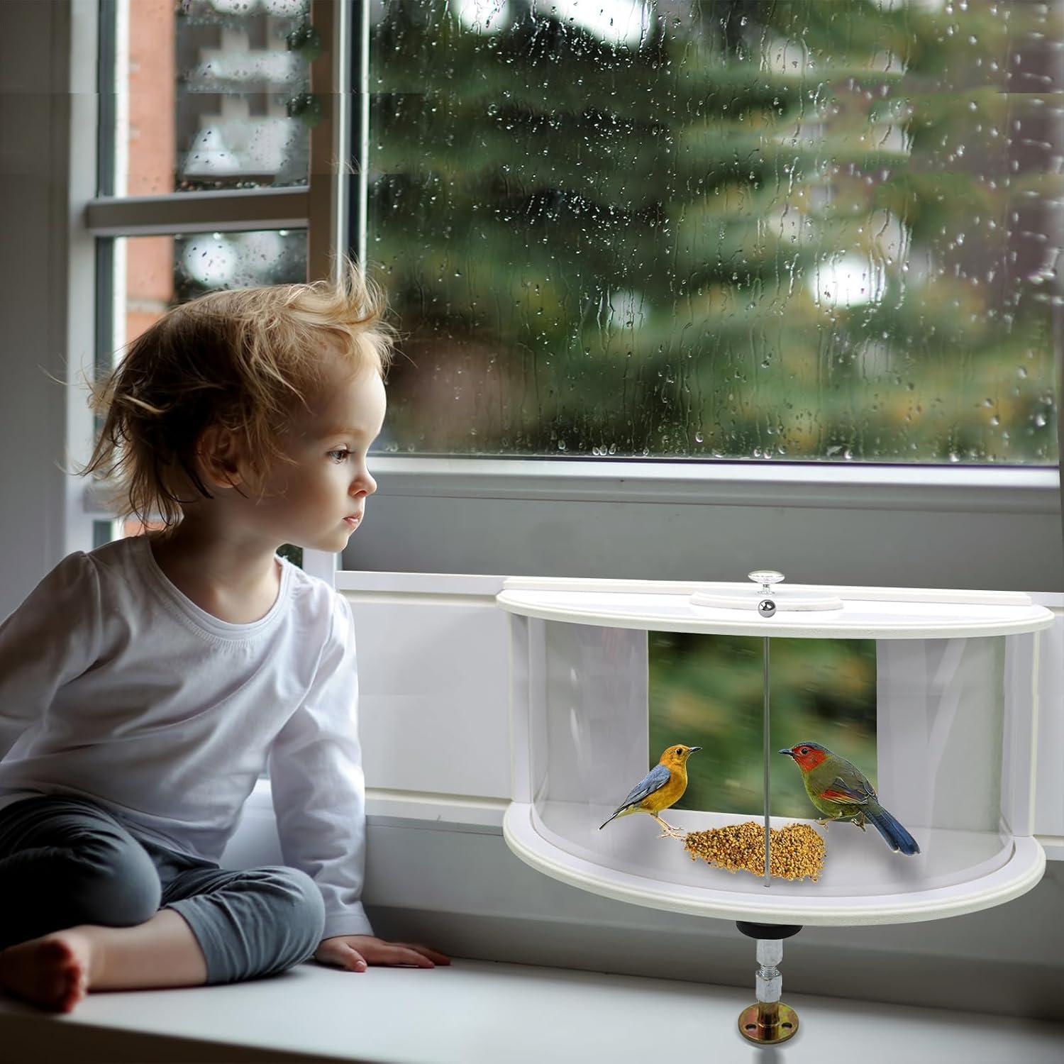 Comedero de Aves para Ventana HIEDUYT 180 Grados Madera