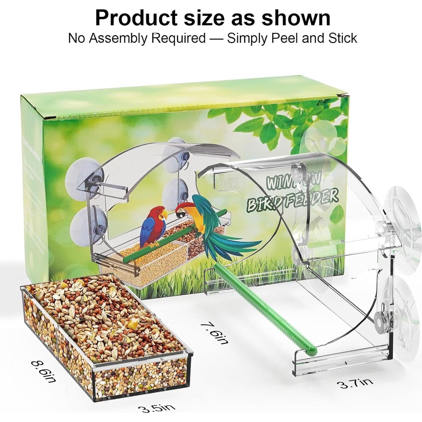 Comedero de Aves Transparente Cetie con Ventosas y Bandeja Removible