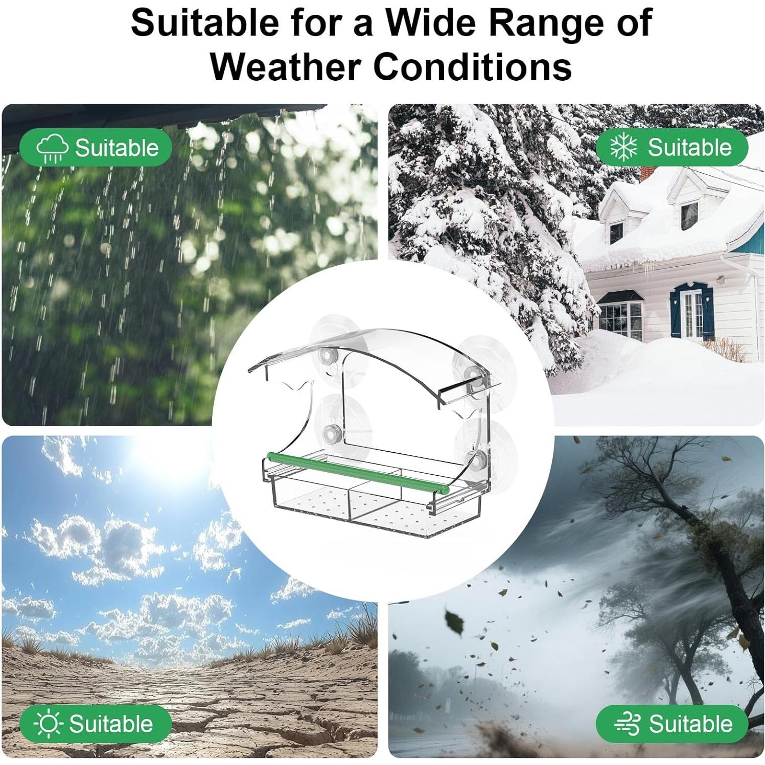 Comedero de Aves Transparente Cetie con Ventosas y Bandeja Removible