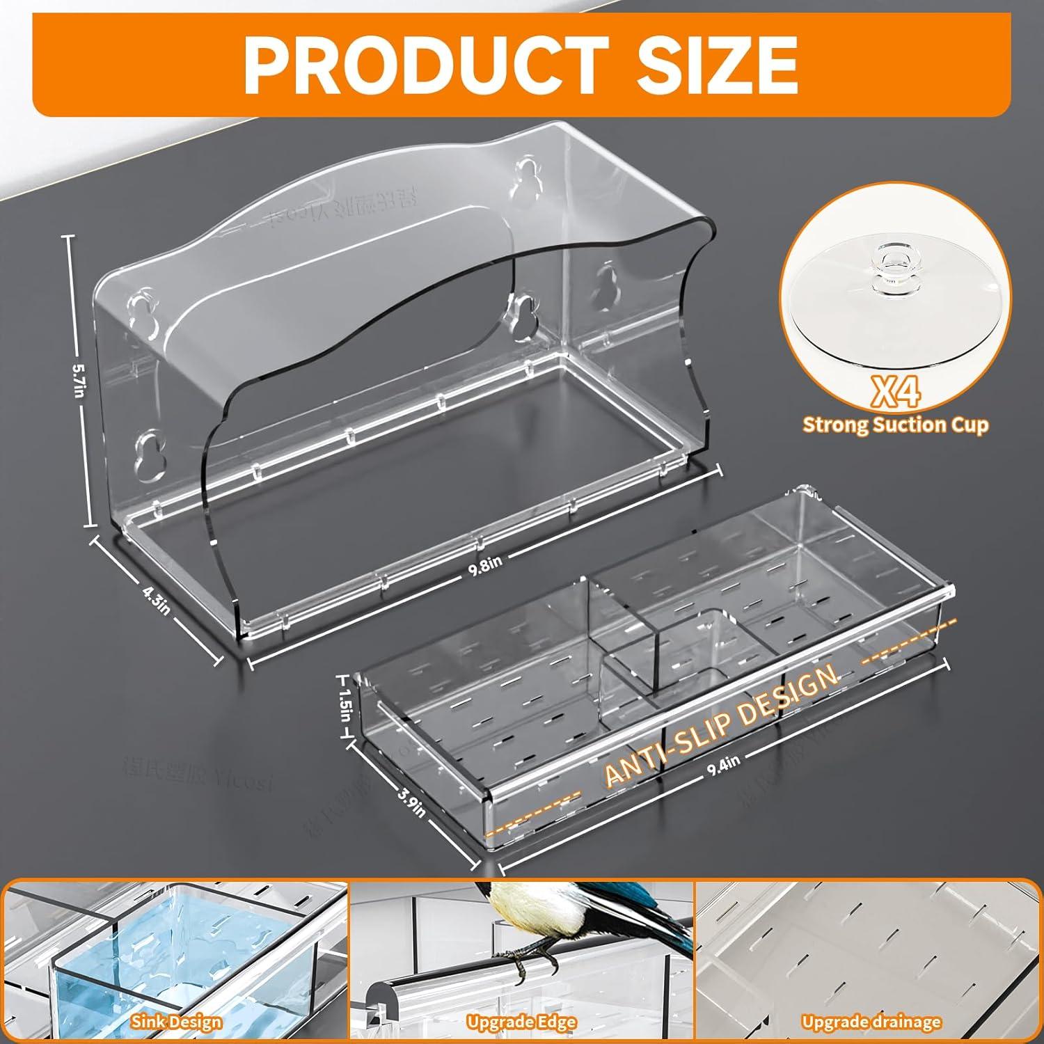 Comedero de Aves de Ventana Yieach con Ventosas Fuertes 24.9x10.9cm