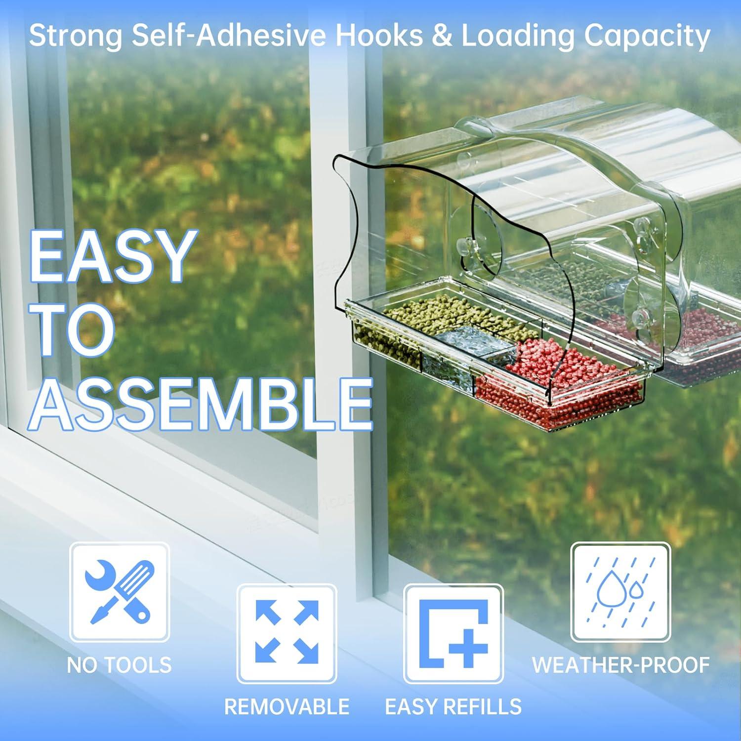 Comedero de Aves de Ventana Yieach con Ventosas Fuertes 24.9x10.9cm