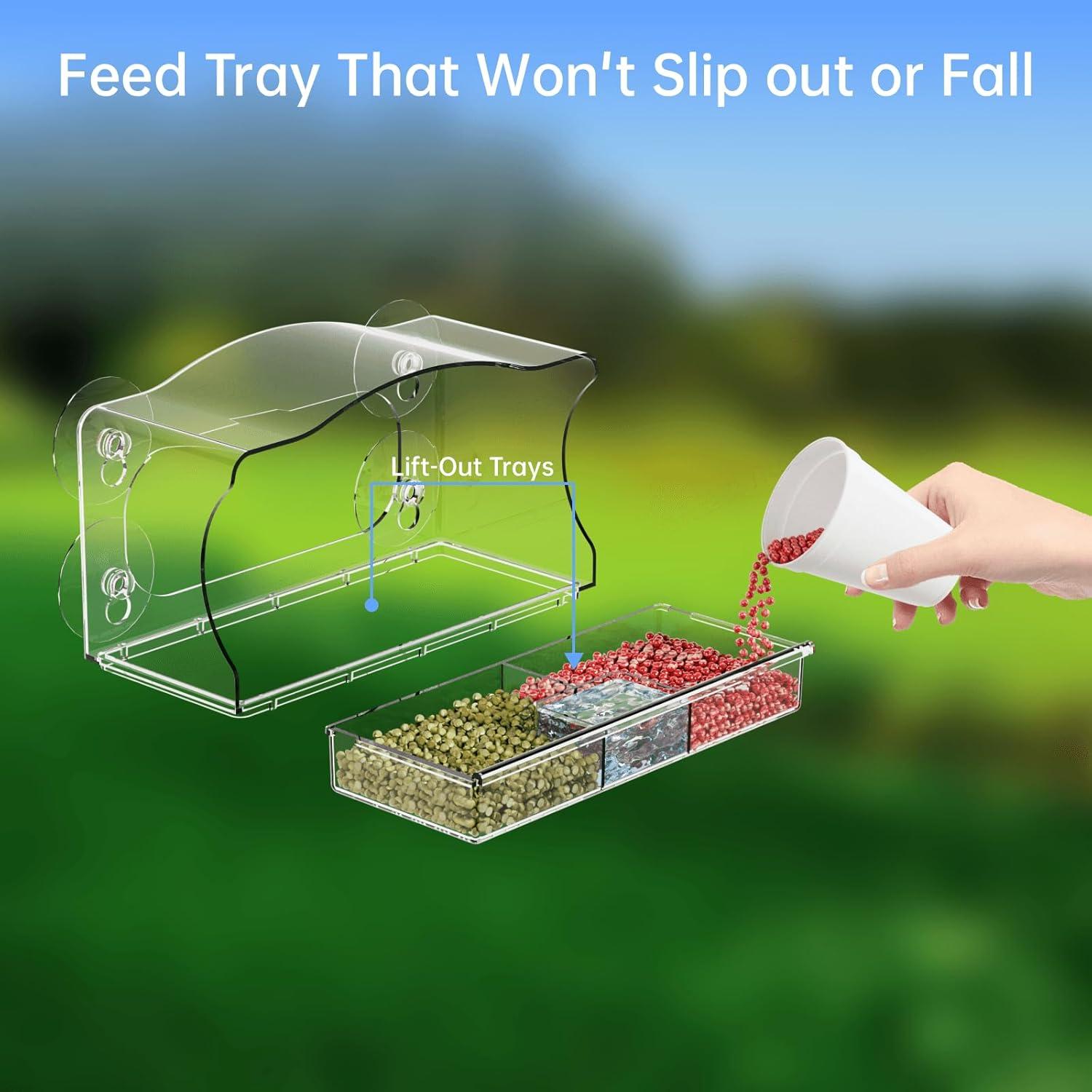 Comedero de Aves de Ventana Yieach con Ventosas Fuertes 24.9x10.9cm