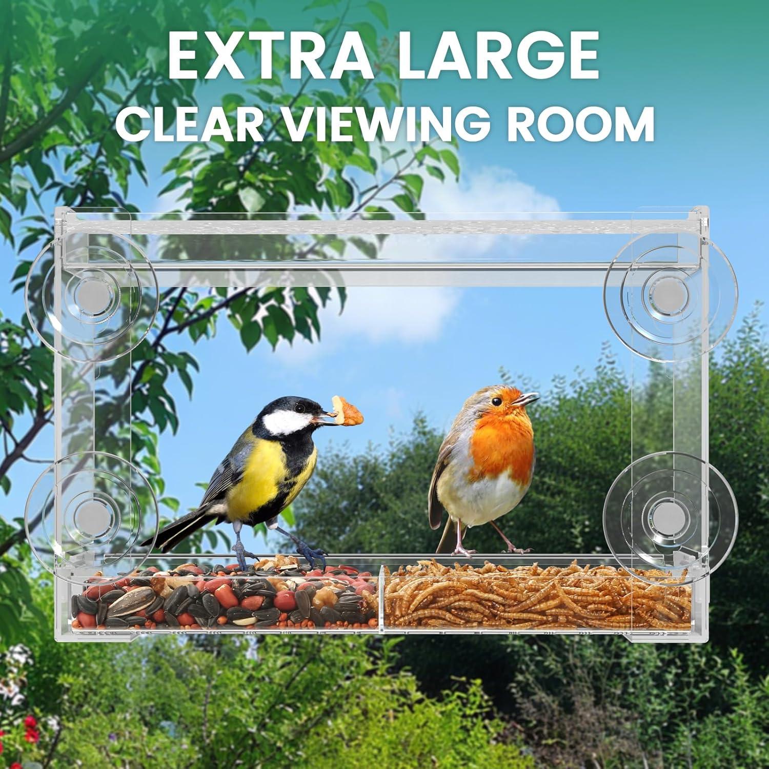 Comedero para Aves Trieez Transparente con Ventosas y Bandeja