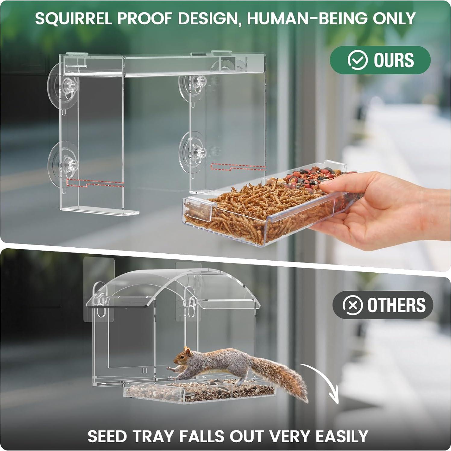 Comedero para Aves Trieez Transparente con Ventosas y Bandeja