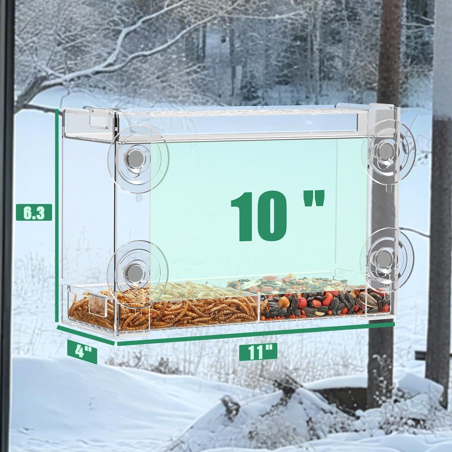 Comedero para Aves Trieez Transparente con Ventosas y Bandeja