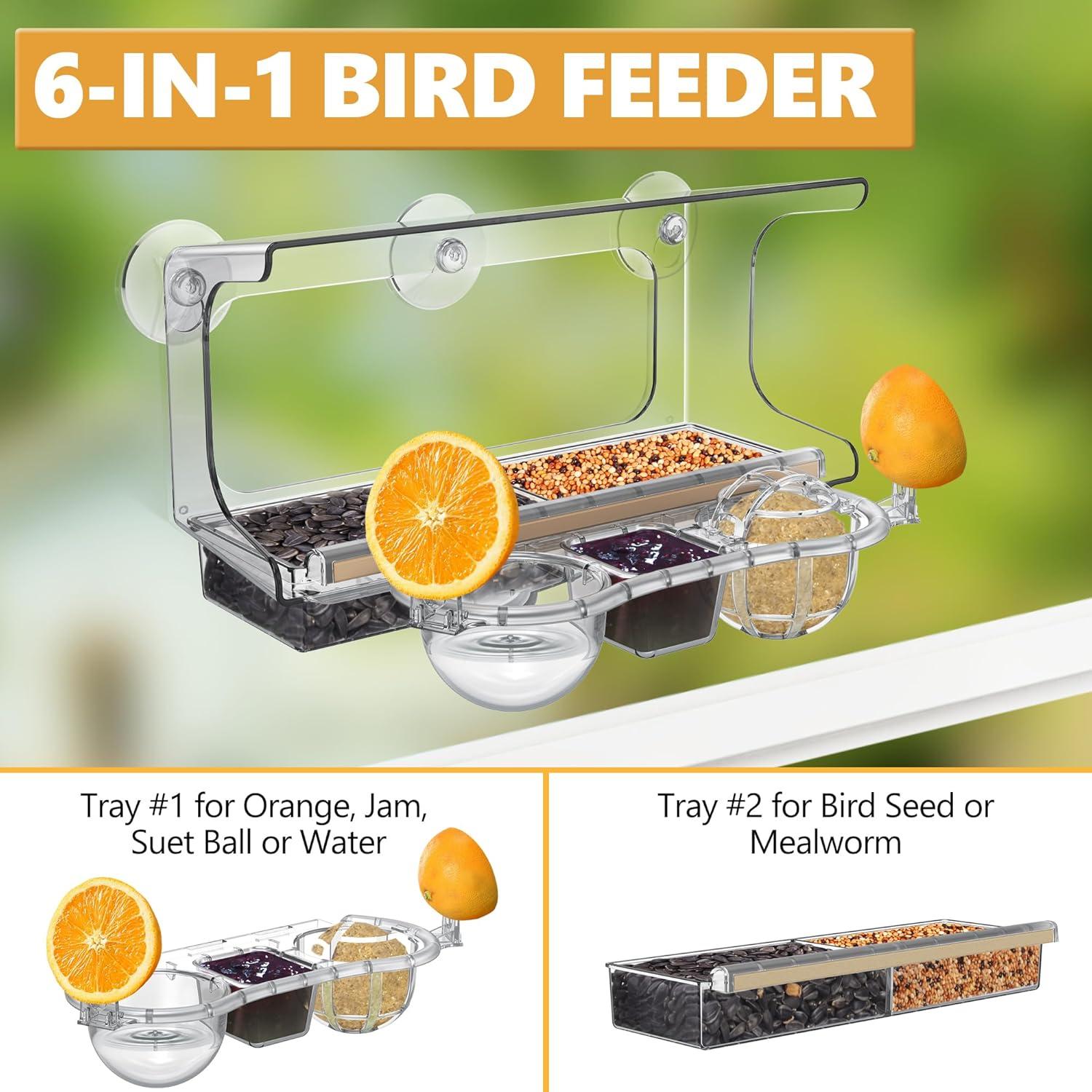 Comedero para Aves de Ventana LUJII 6-en-1 Transparente