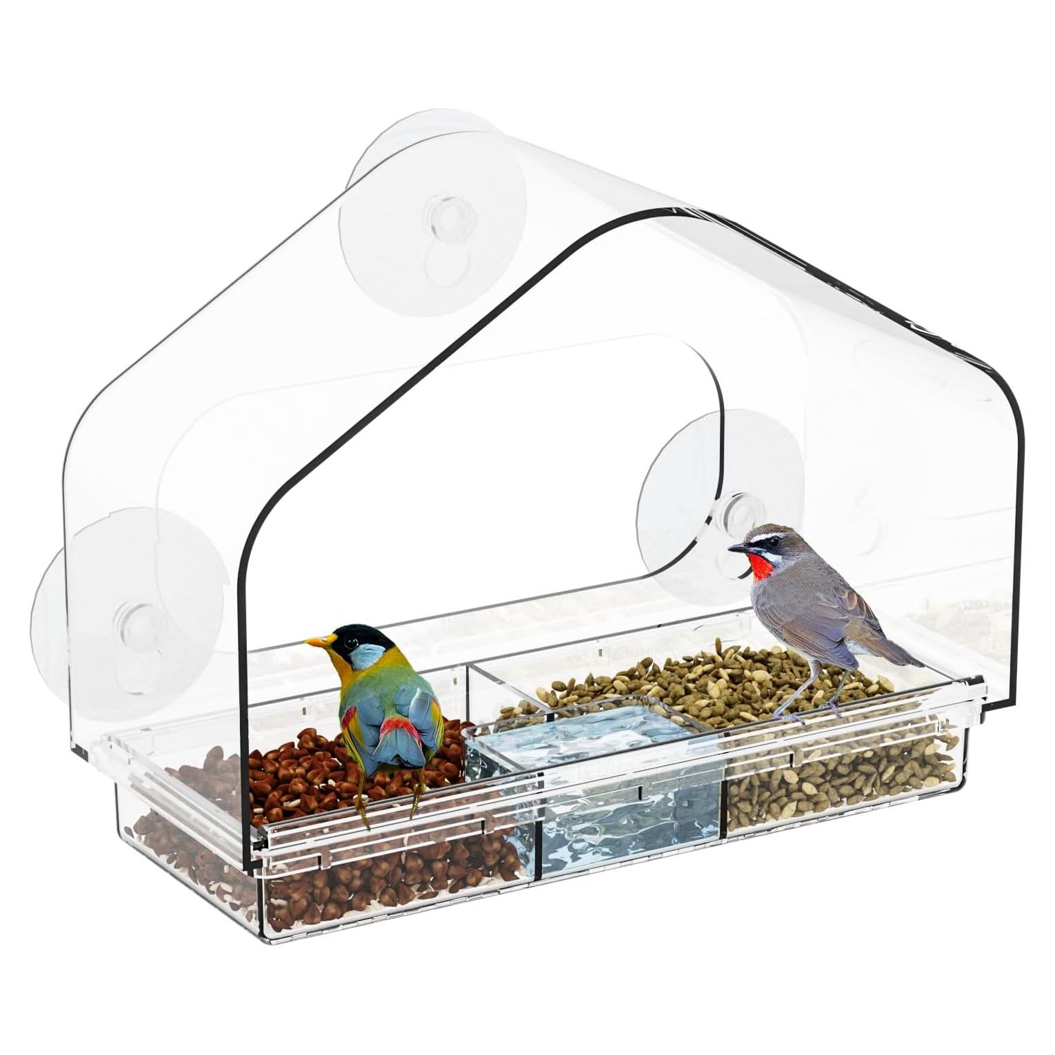 Comedero para Aves de Ventana Yieach con Ventosas Fuertes