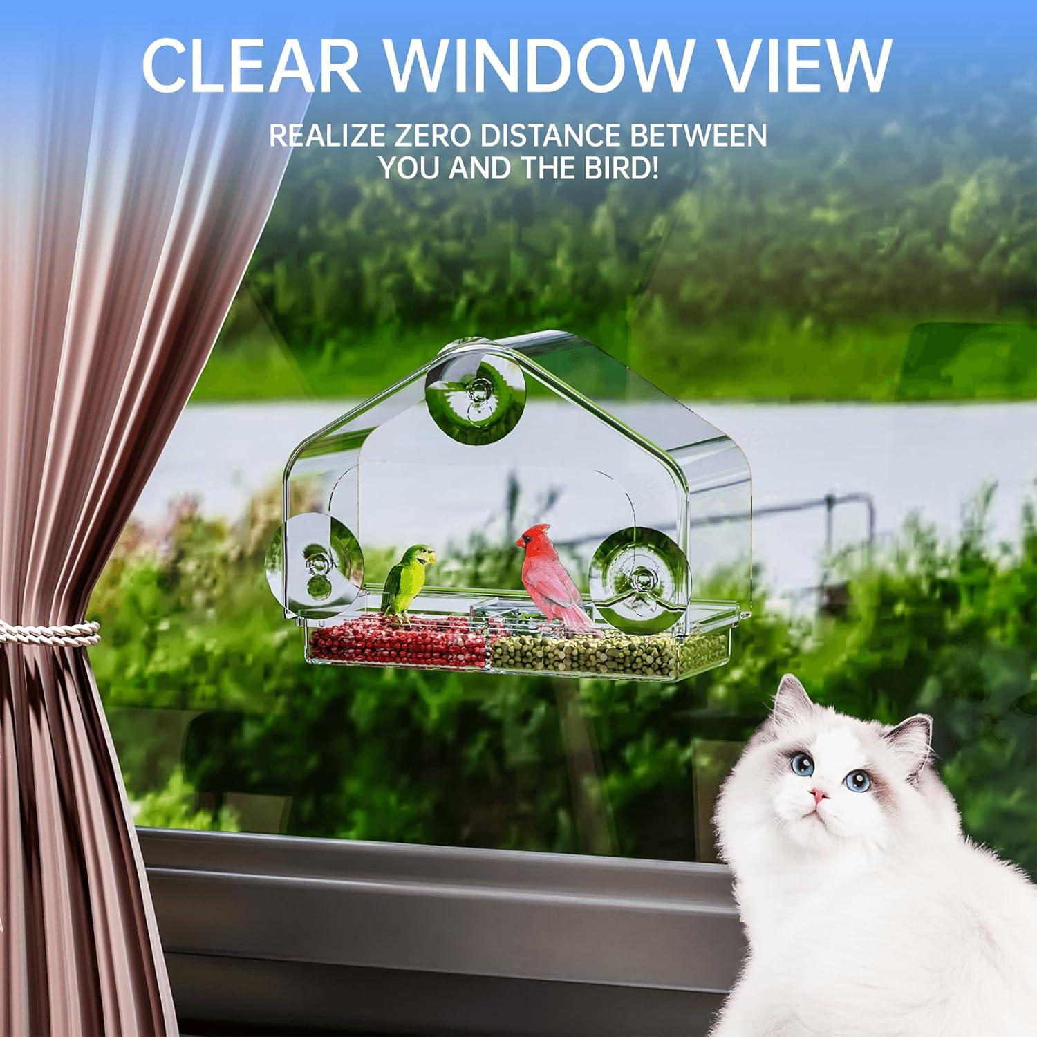 Comedero para Aves de Ventana Yieach con Ventosas Fuertes