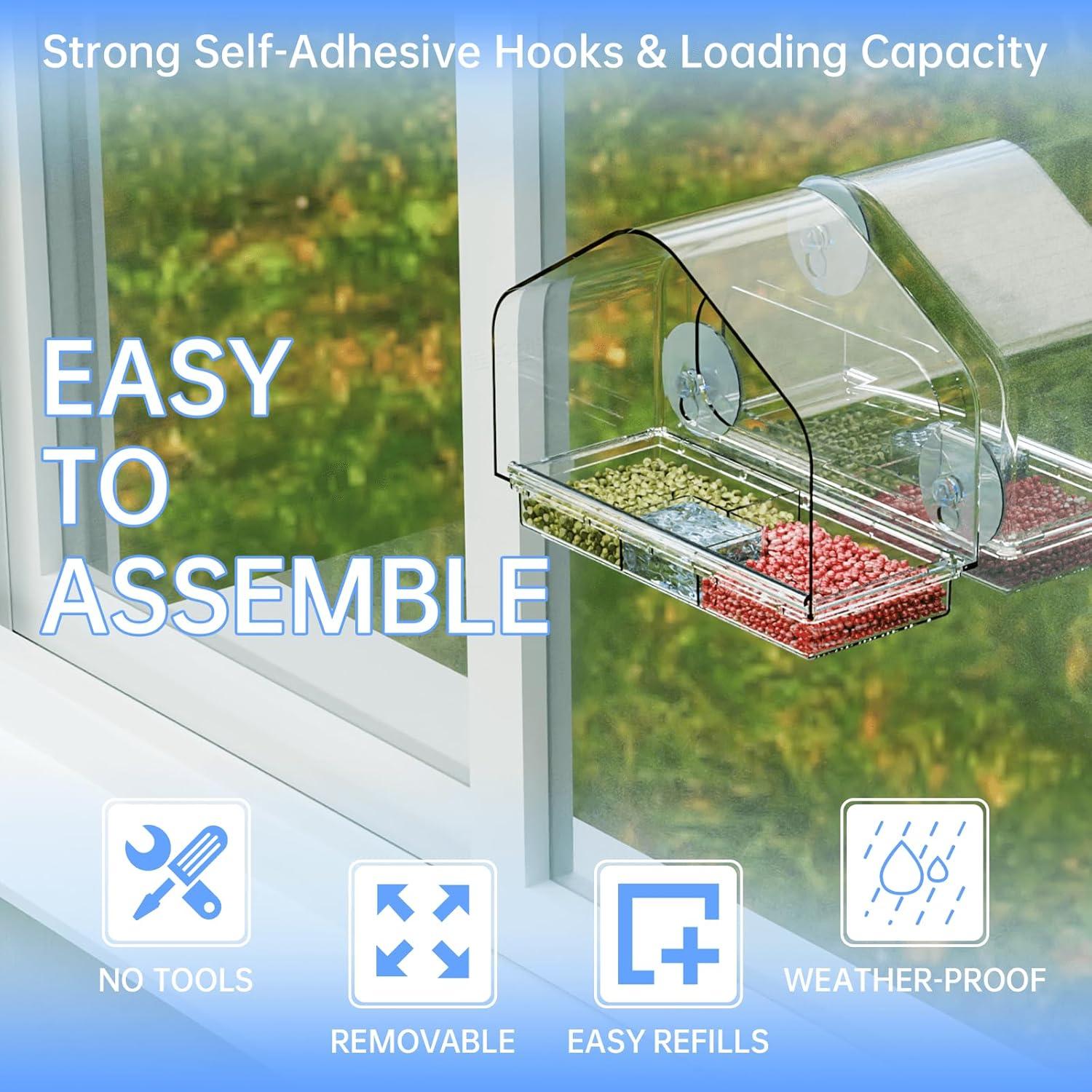 Comedero para Aves de Ventana Yieach con Ventosas Fuertes