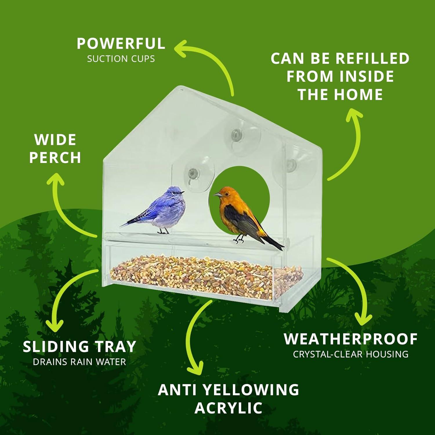 Comedero de Aves Acrílico Nature Gear para Ventana - Resistente y Fácil de Limpiar