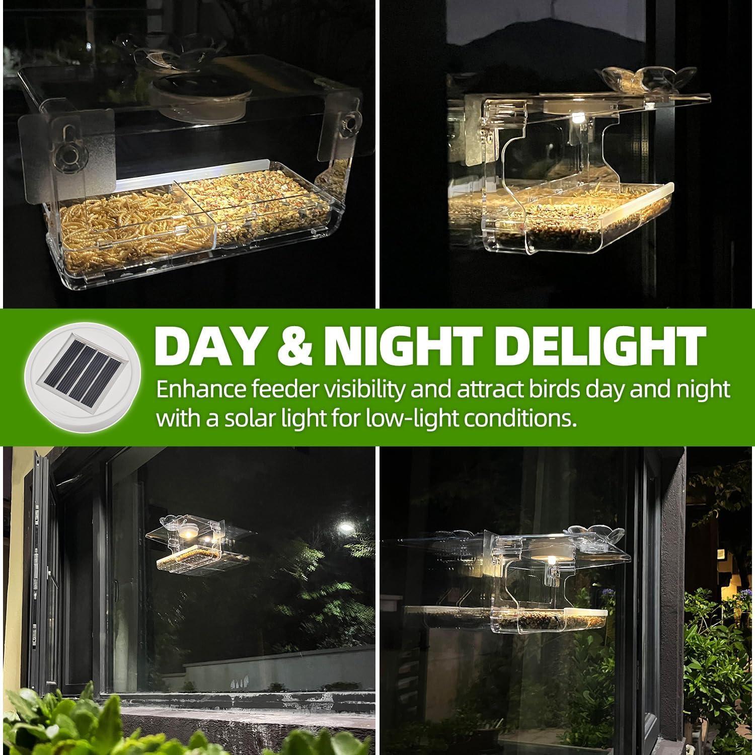 Comedero para Aves de Ventana WENMIXER con Luz Solar 473ml